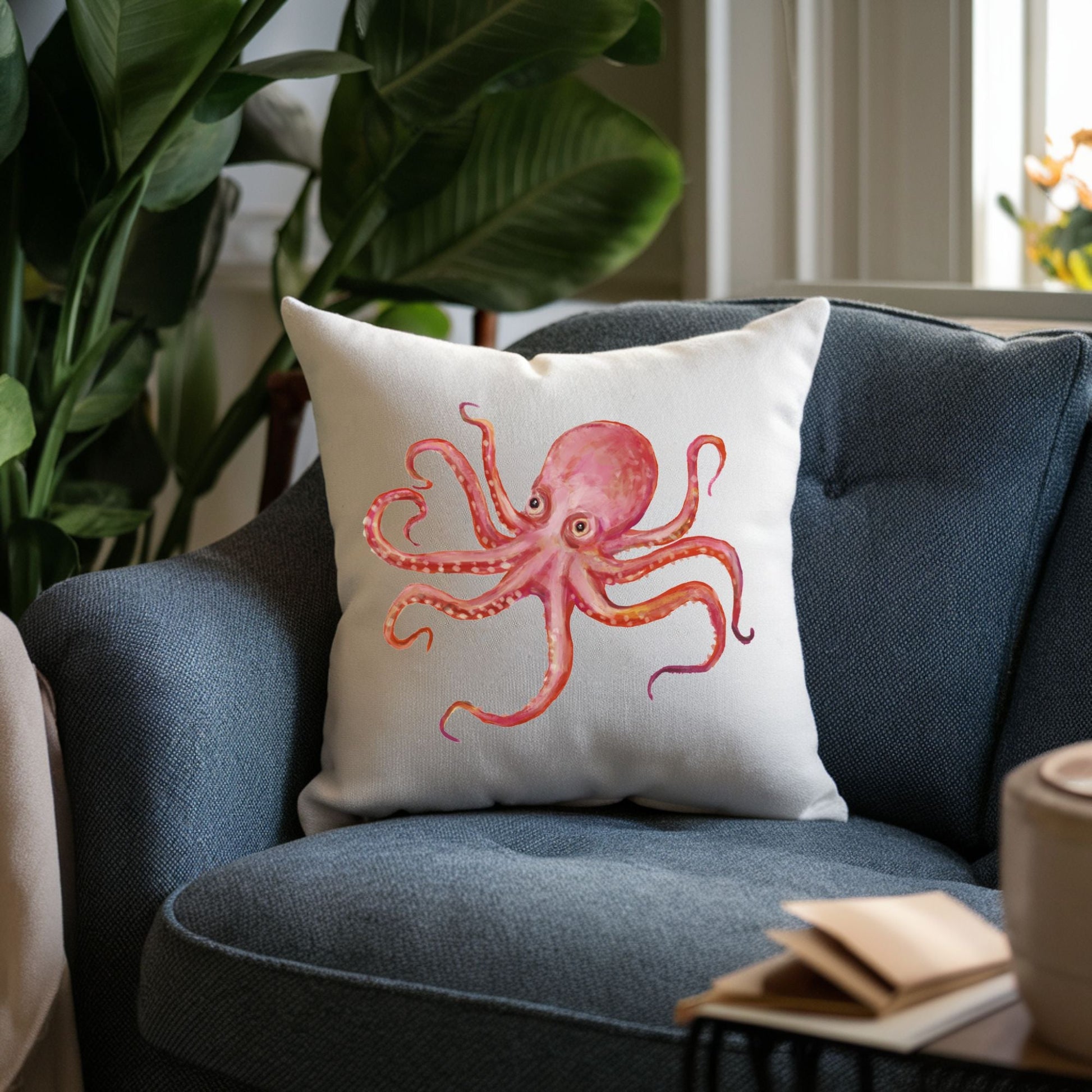 Pink Octopus Pillow - MerikaArt