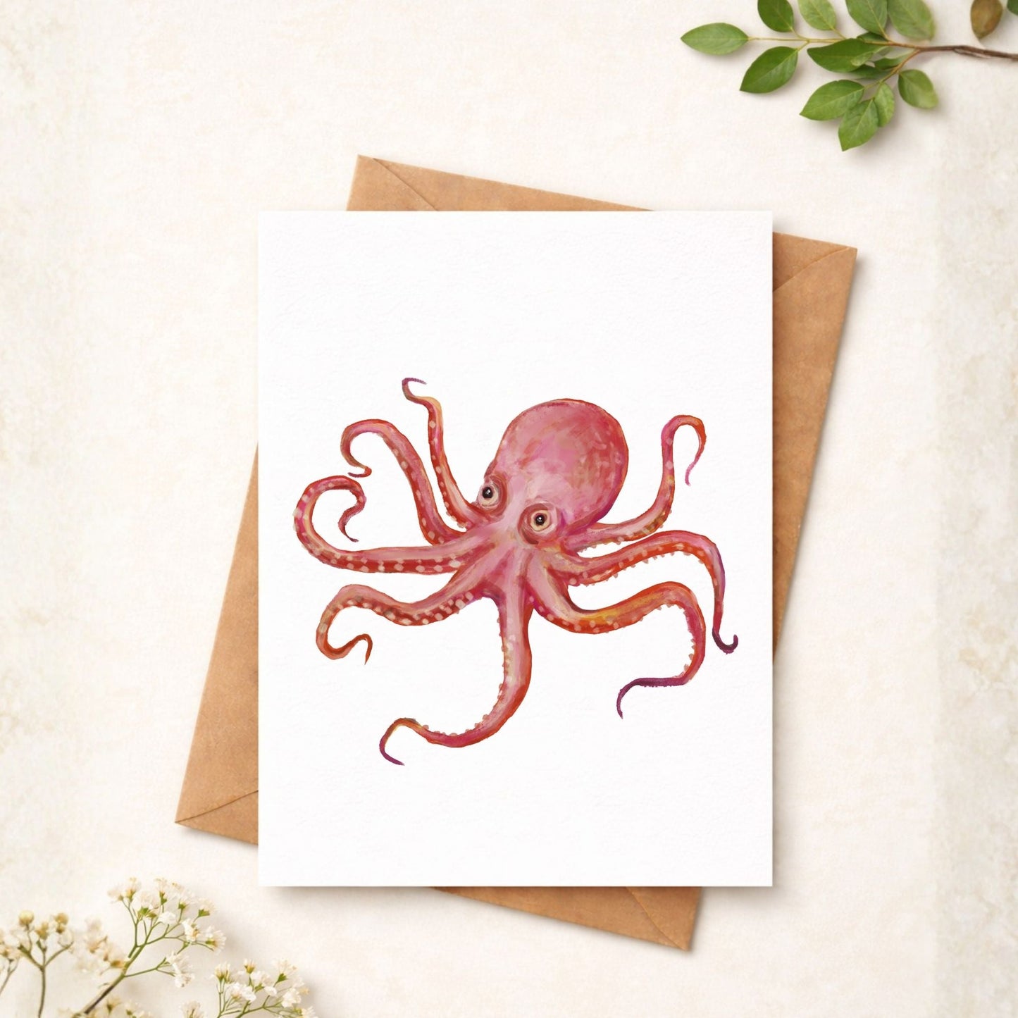 Pink Octopus Postcard - MerikaArt