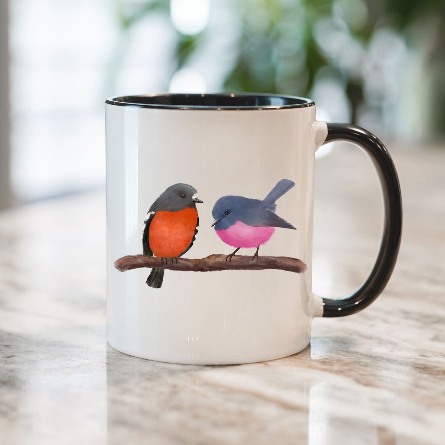 Pink Robin and Flame Robin Mug - MerikaArt