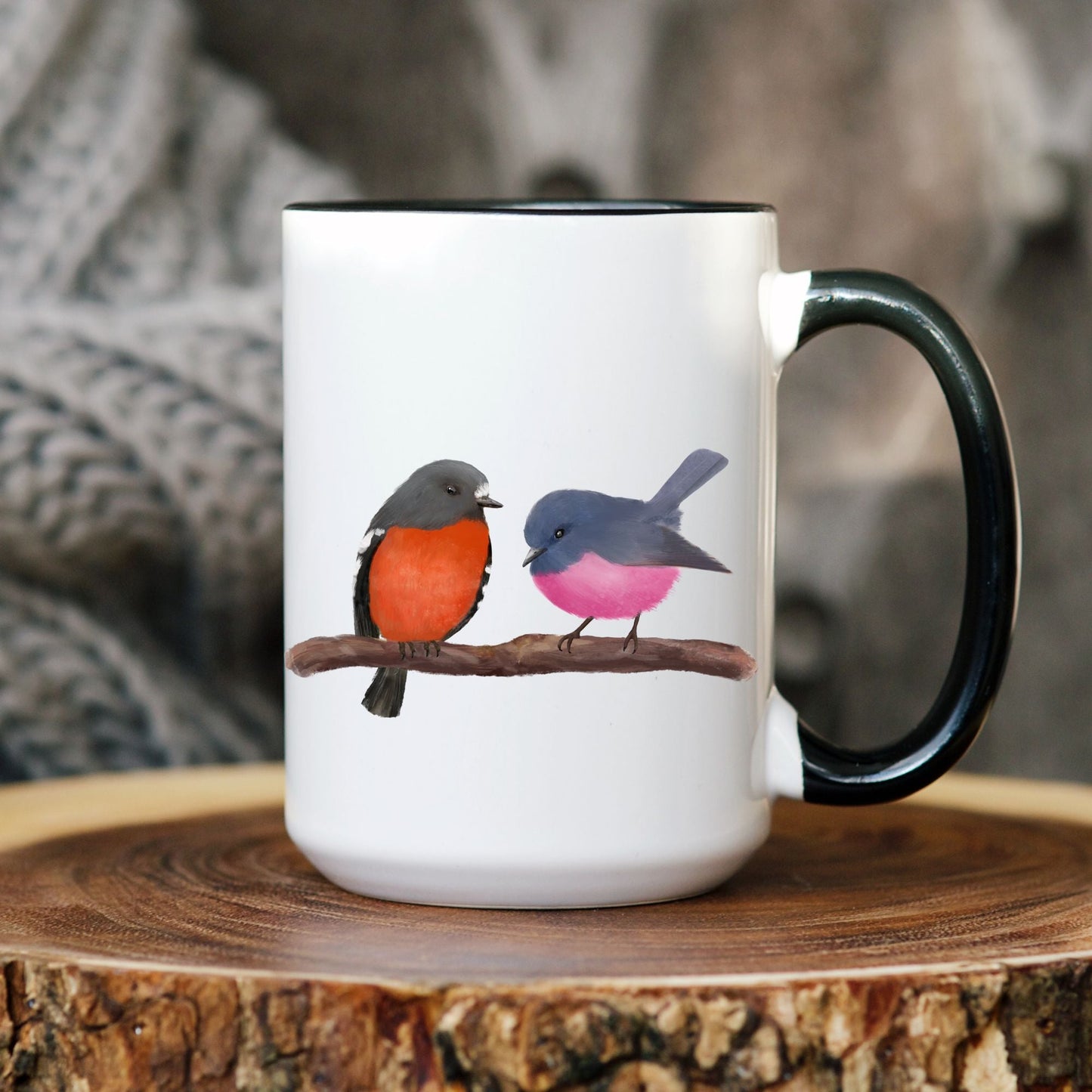 Pink Robin and Flame Robin Mug - MerikaArt