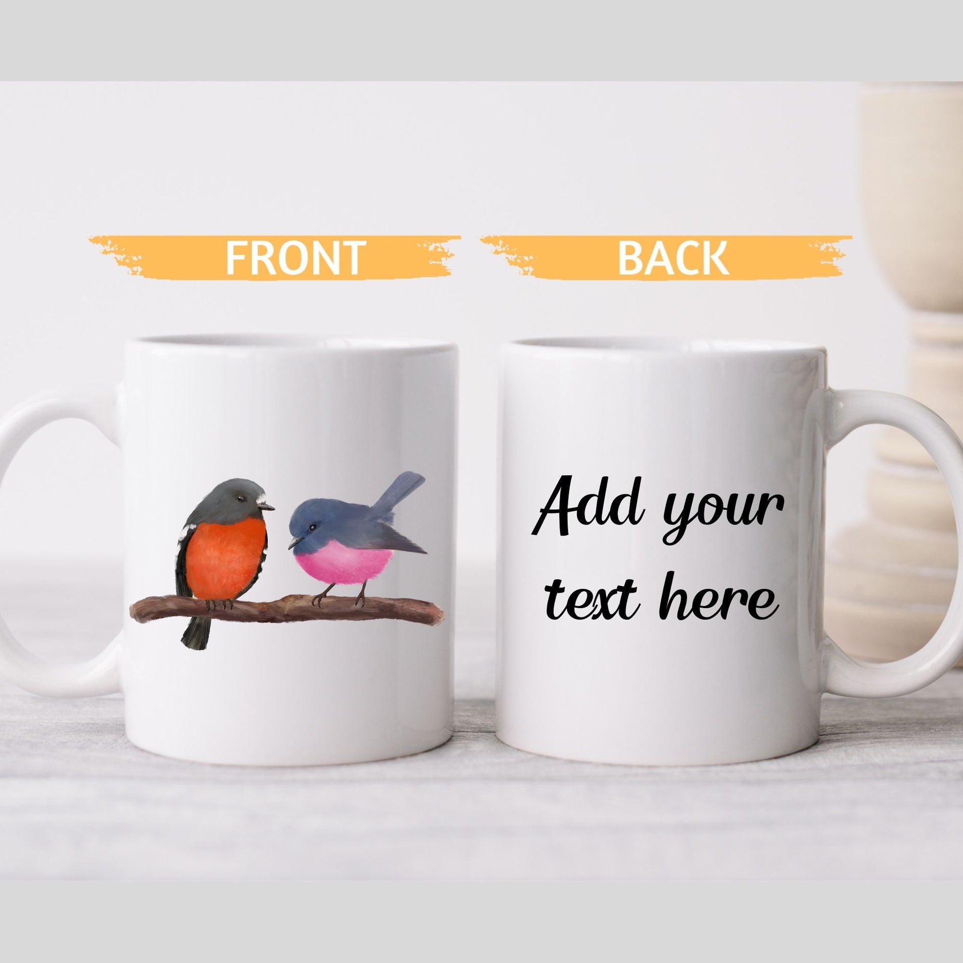 Pink Robin and Flame Robin Mug - MerikaArt