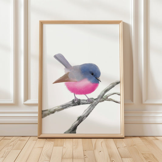Pink Robin Art Print – Vibrant and Charming Bird Decor - MerikaArt