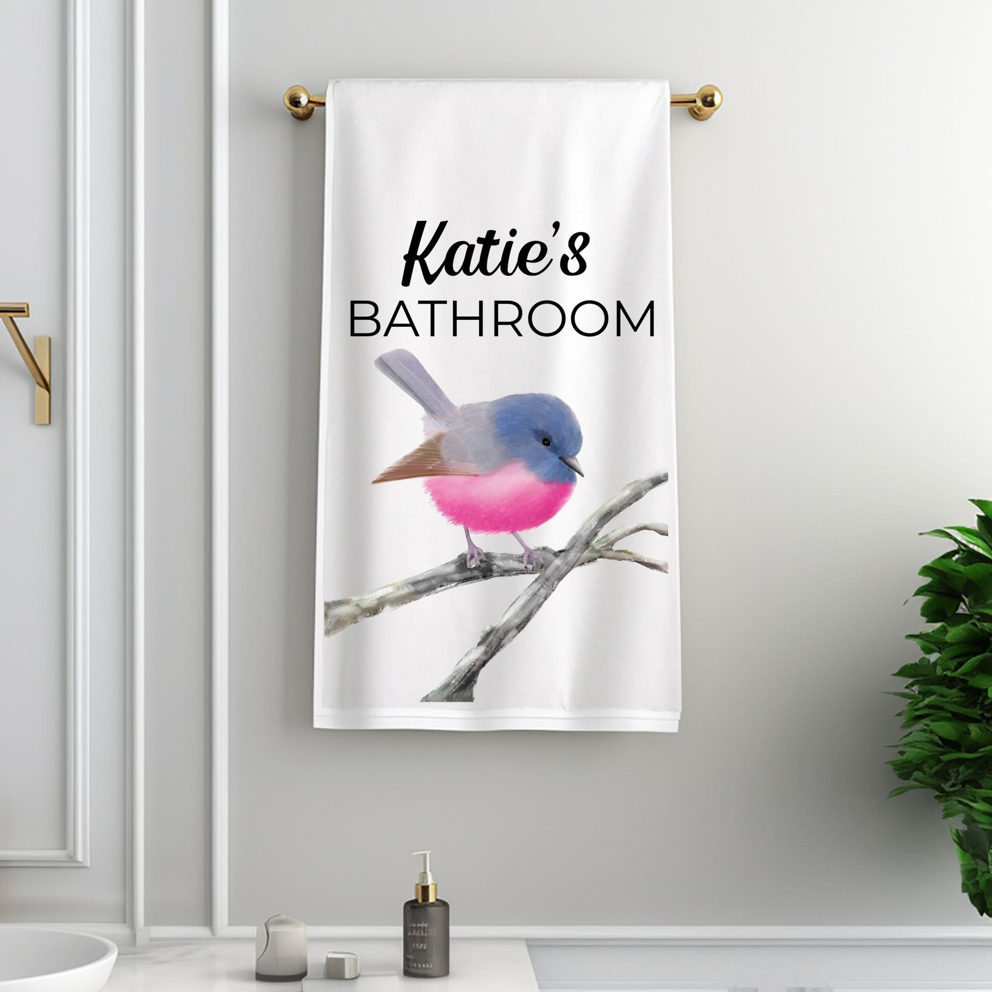 Pink Robin Bathroom Towel - MerikaArt
