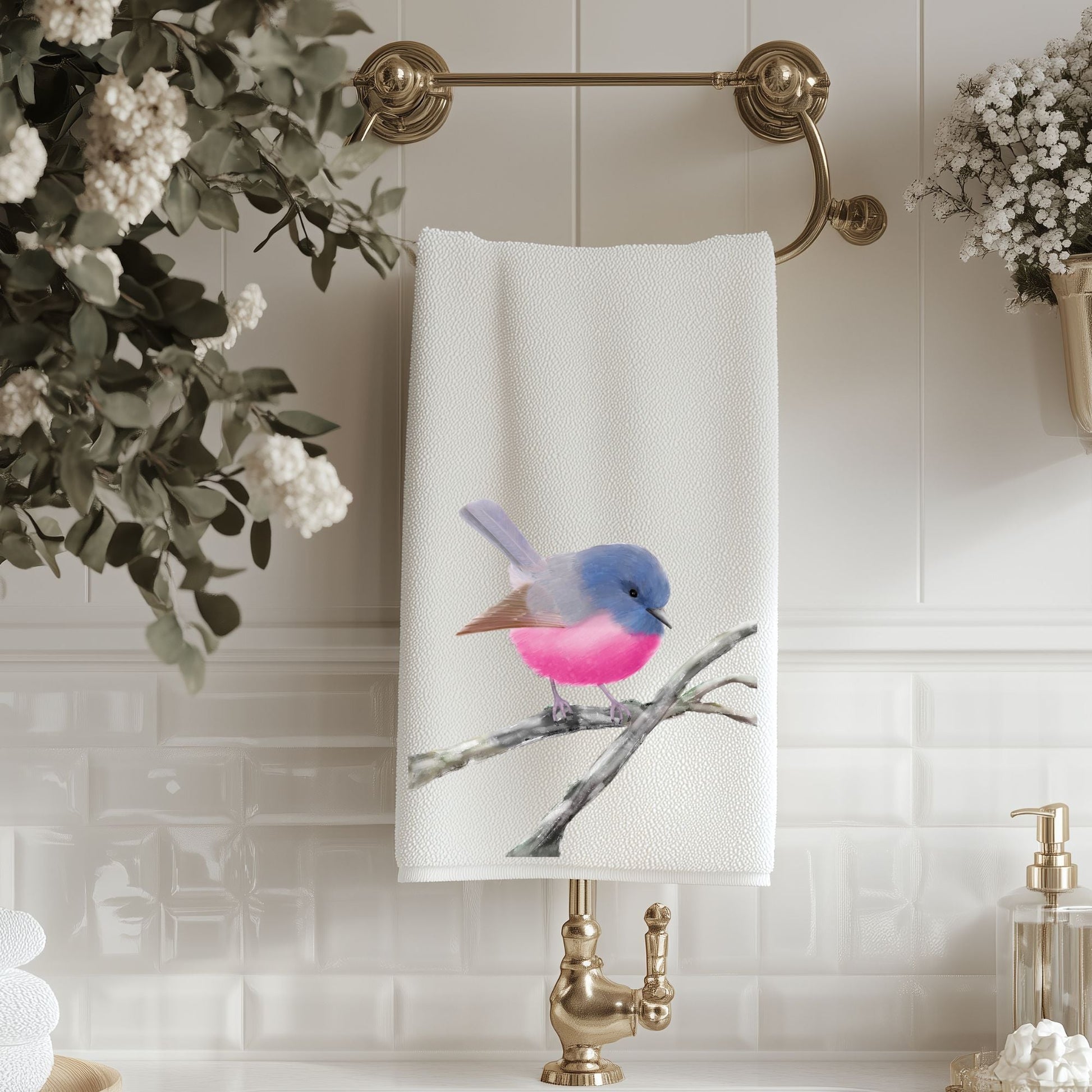 Pink Robin Bathroom Towel - MerikaArt