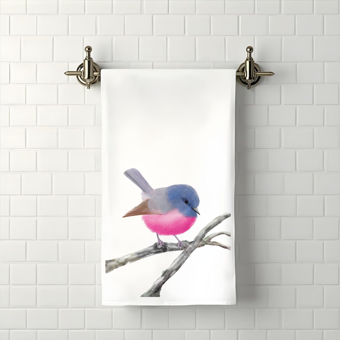 Pink Robin Bathroom Towel - MerikaArt