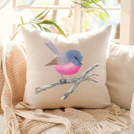 Pink Robin Bird Pillow - MerikaArt