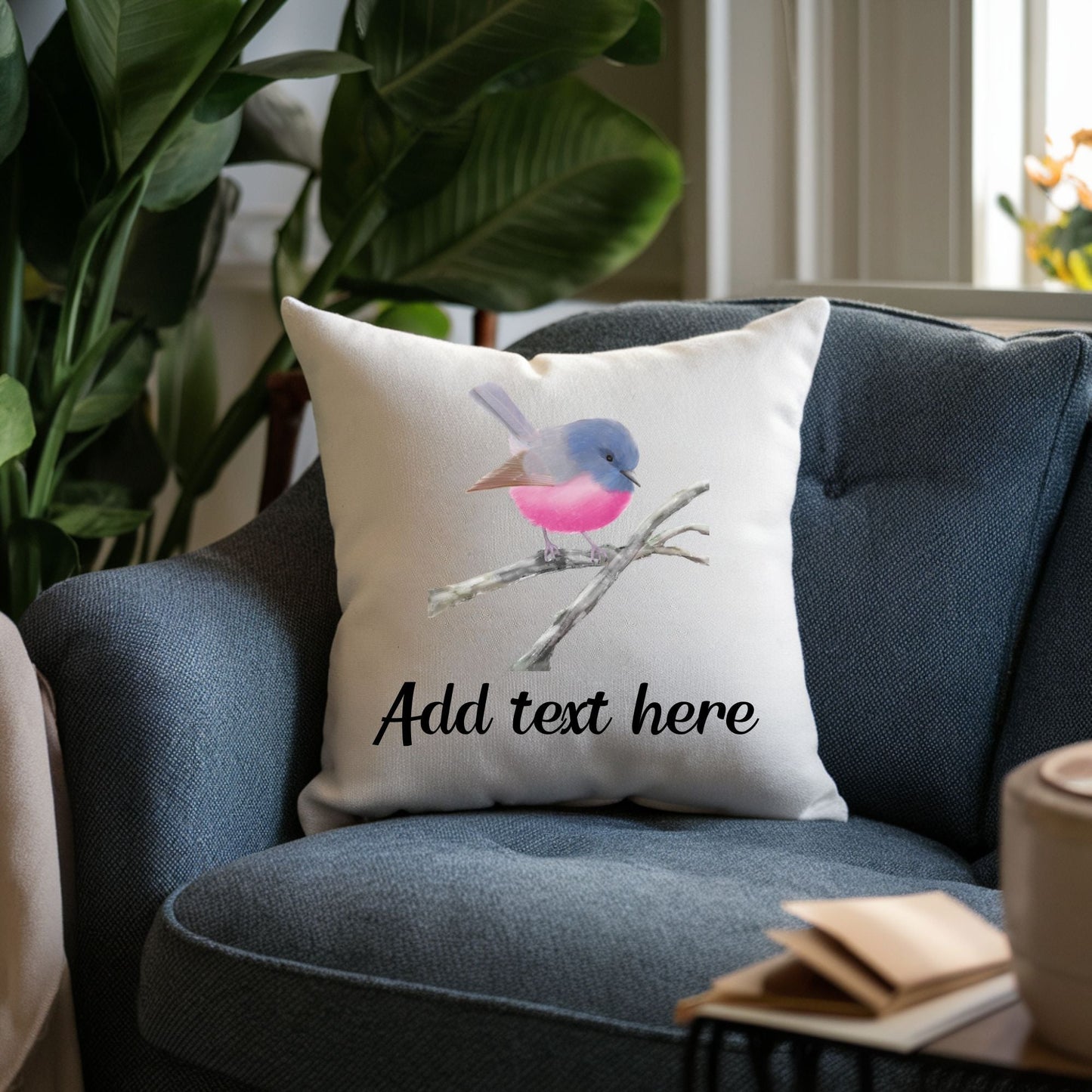 Pink Robin Bird Pillow - MerikaArt