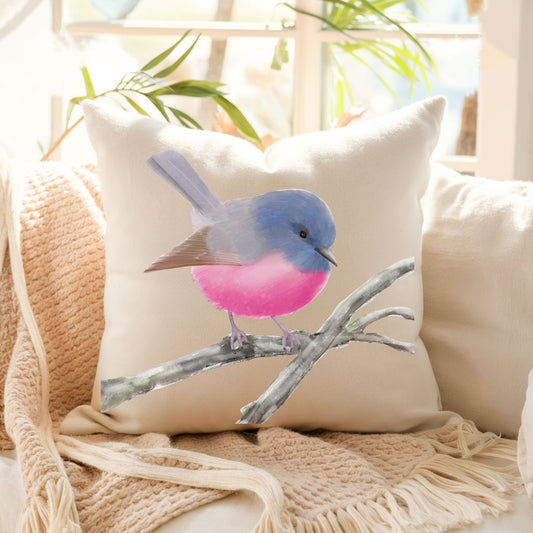 Pink Robin Bird Pillow - MerikaArt