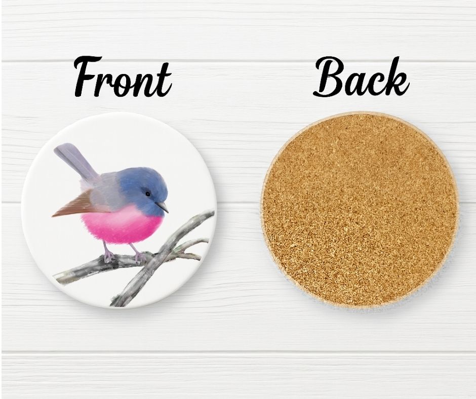 Pink Robin Ceramic Coaster - MerikaArt