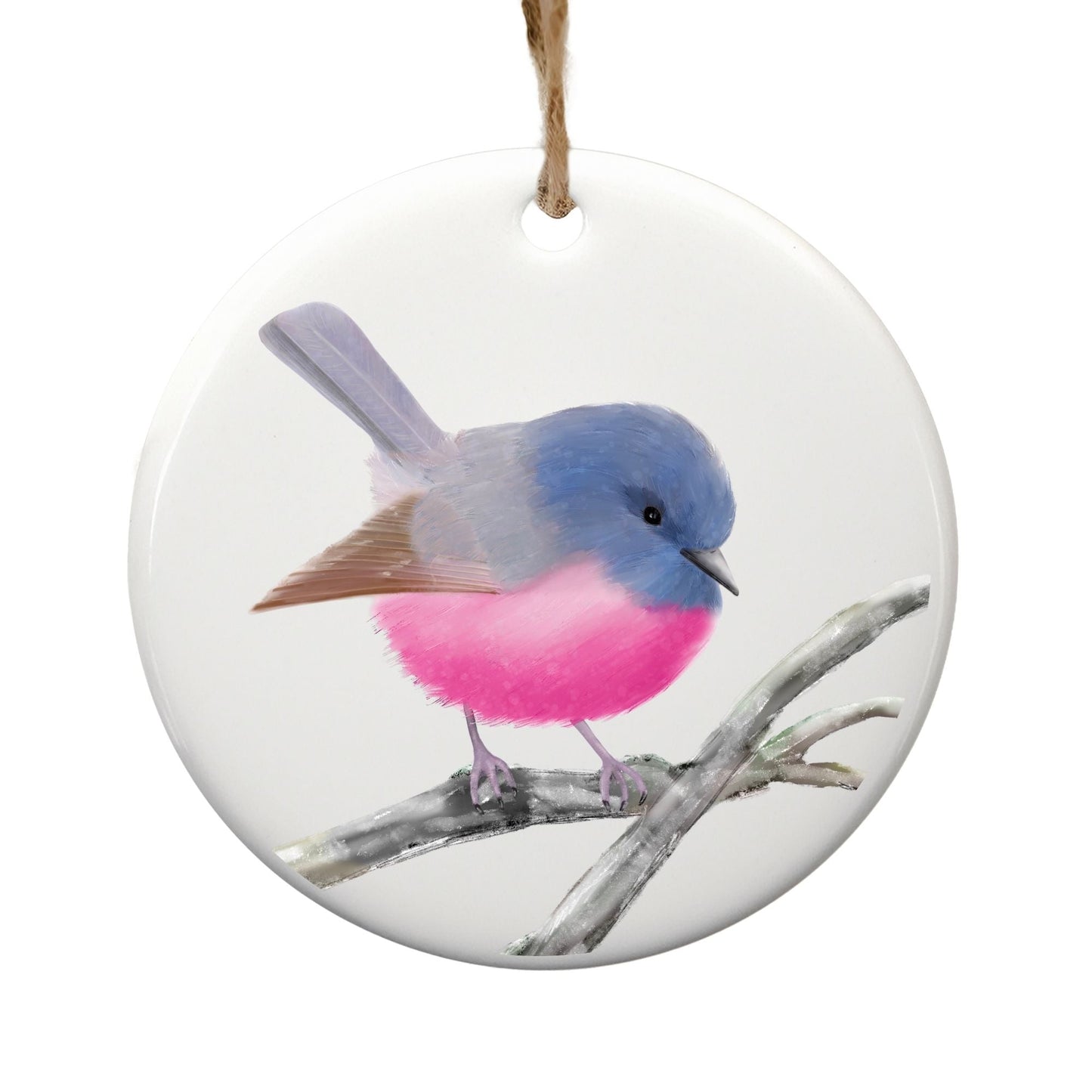 Pink Robin Ceramic Ornament - MerikaArt