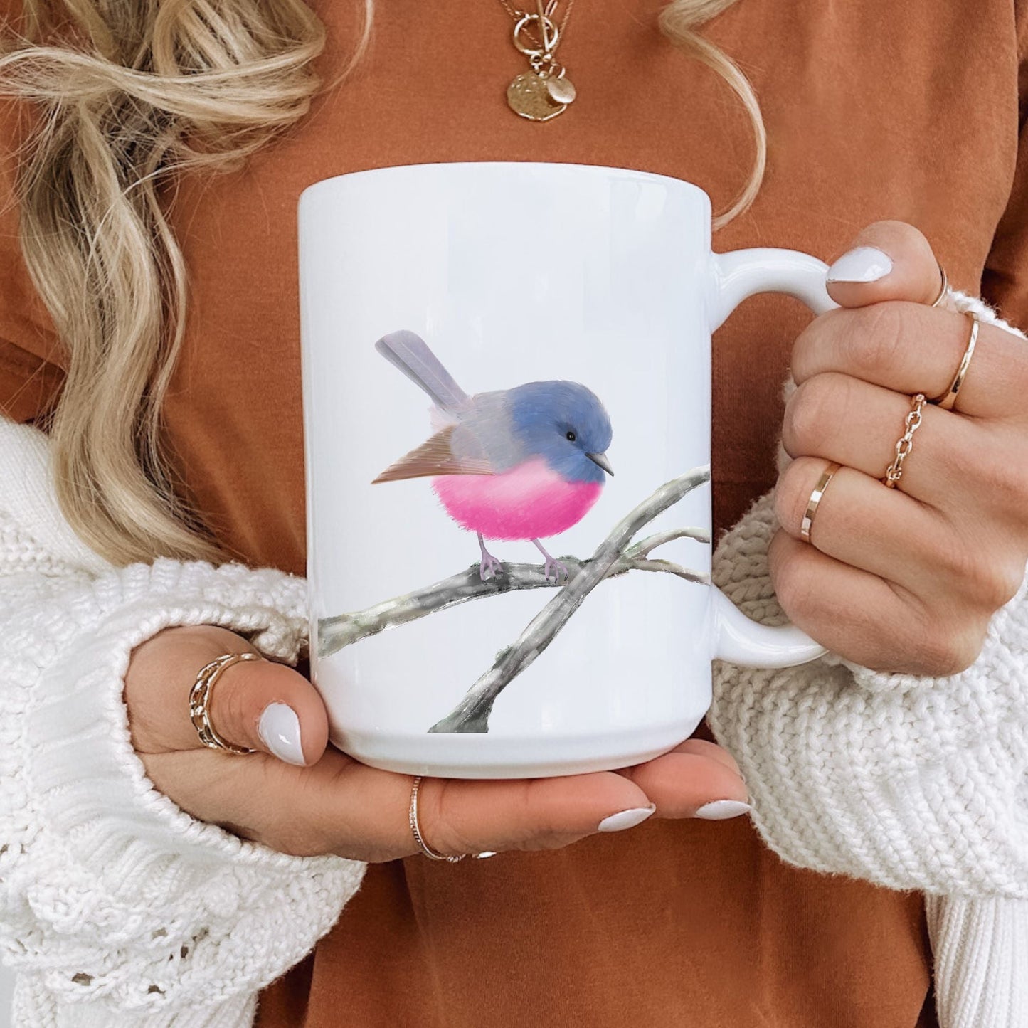 Pink Robin Mug - MerikaArt