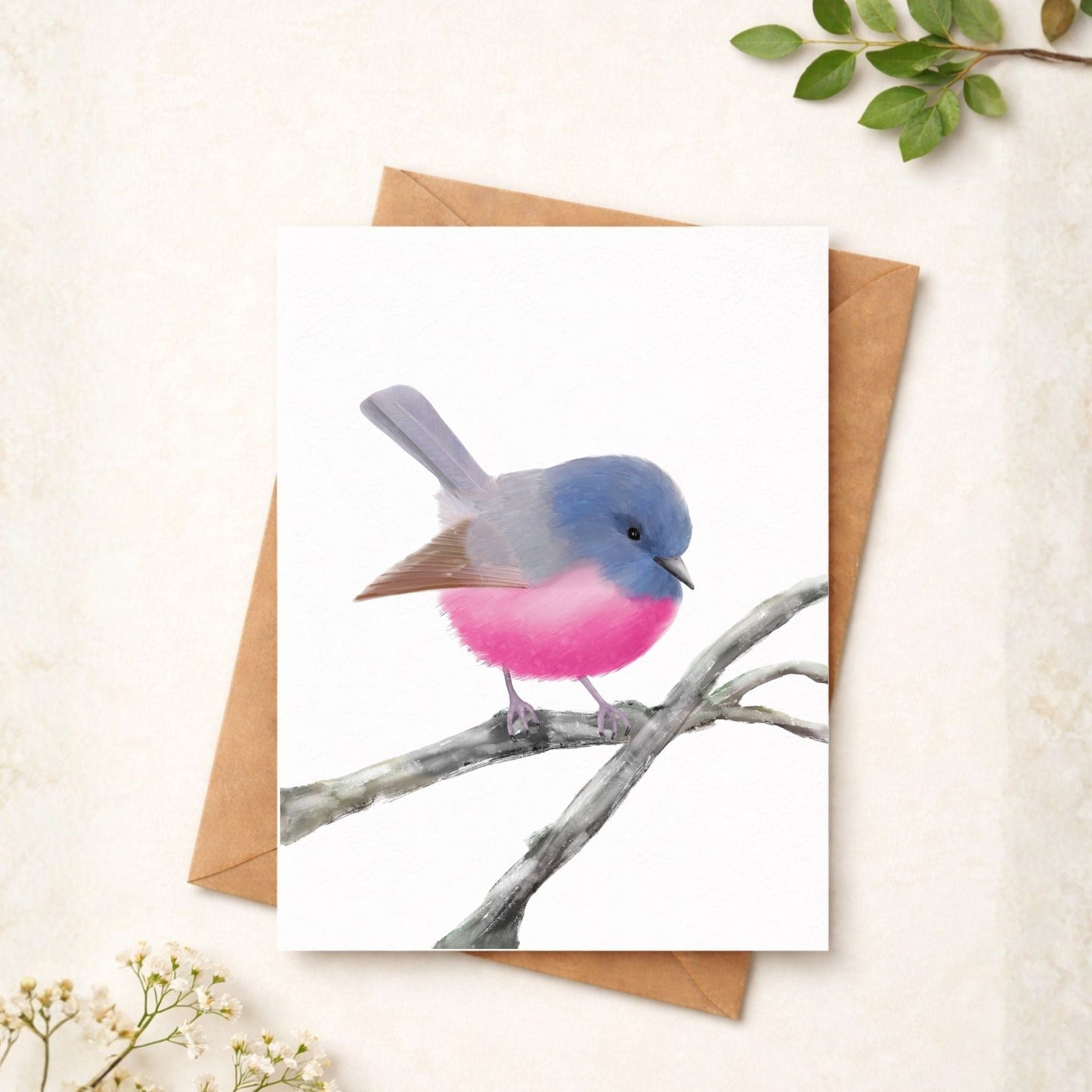 Pink Robin Postcard - MerikaArt