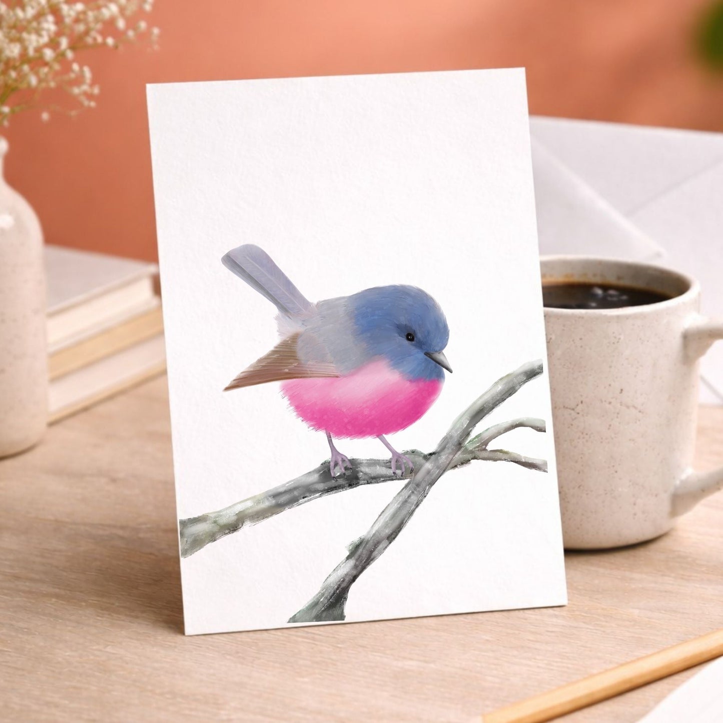Pink Robin Postcard - MerikaArt