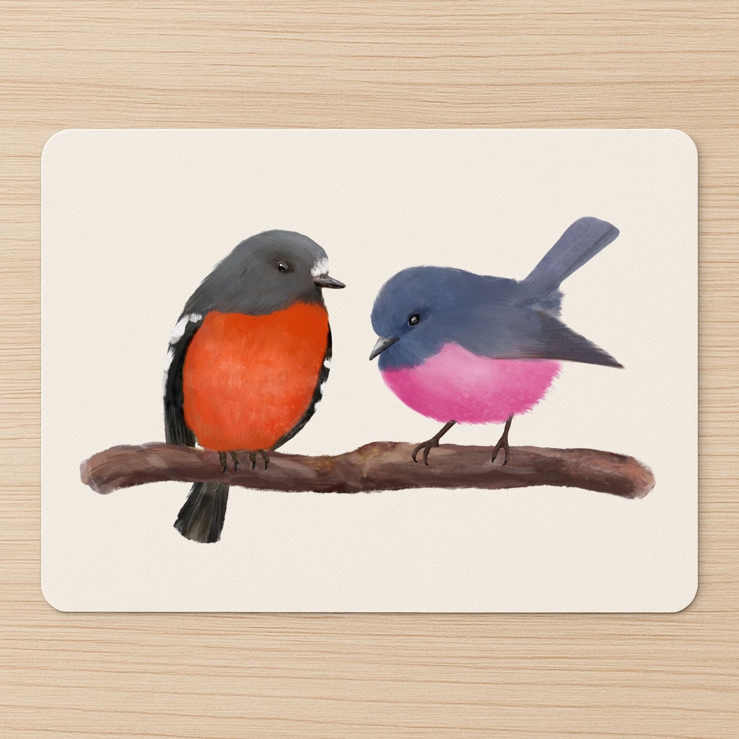 Pink Robin & Scarlet Robin Mousepad - MerikaArt