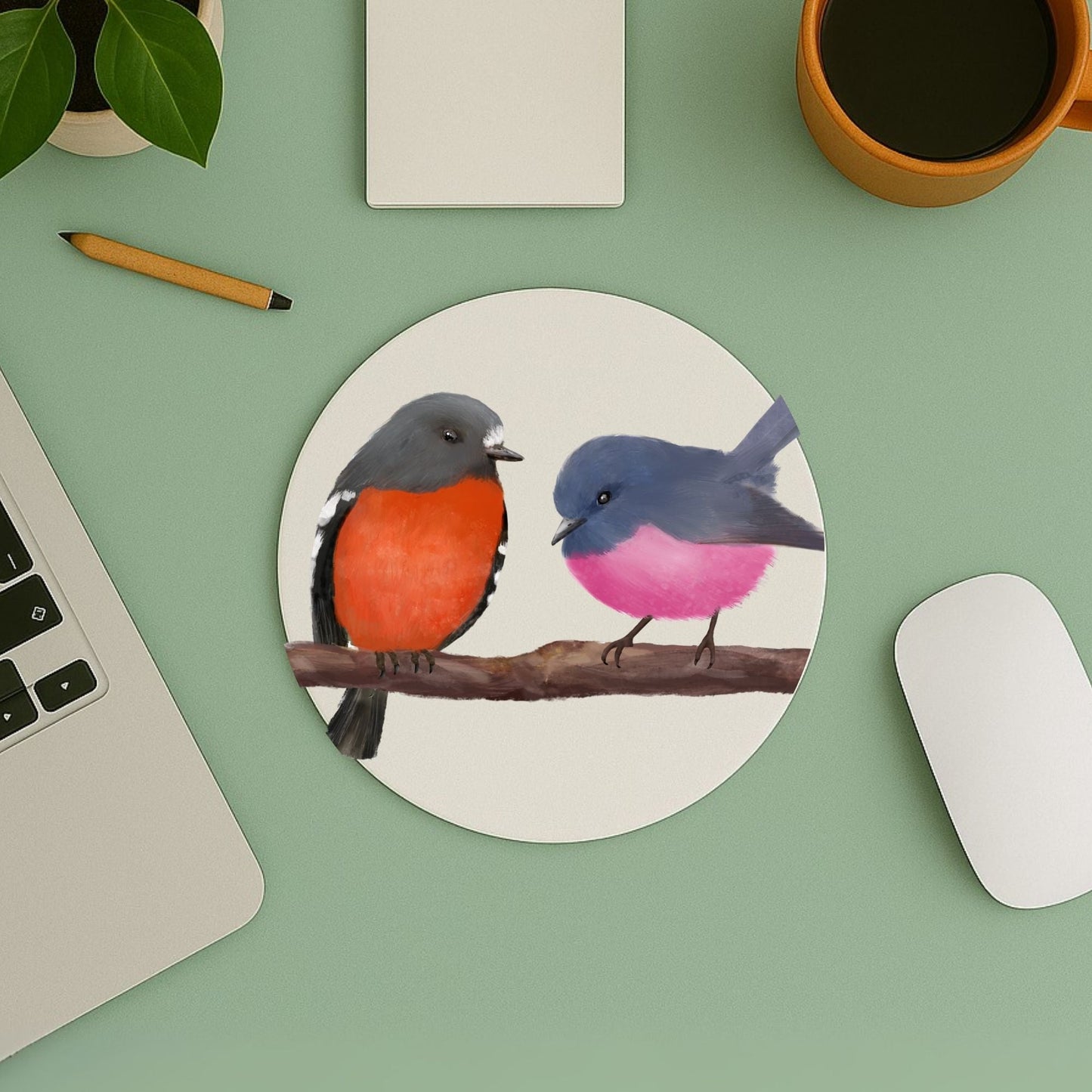 Pink Robin & Scarlet Robin Mousepad - MerikaArt