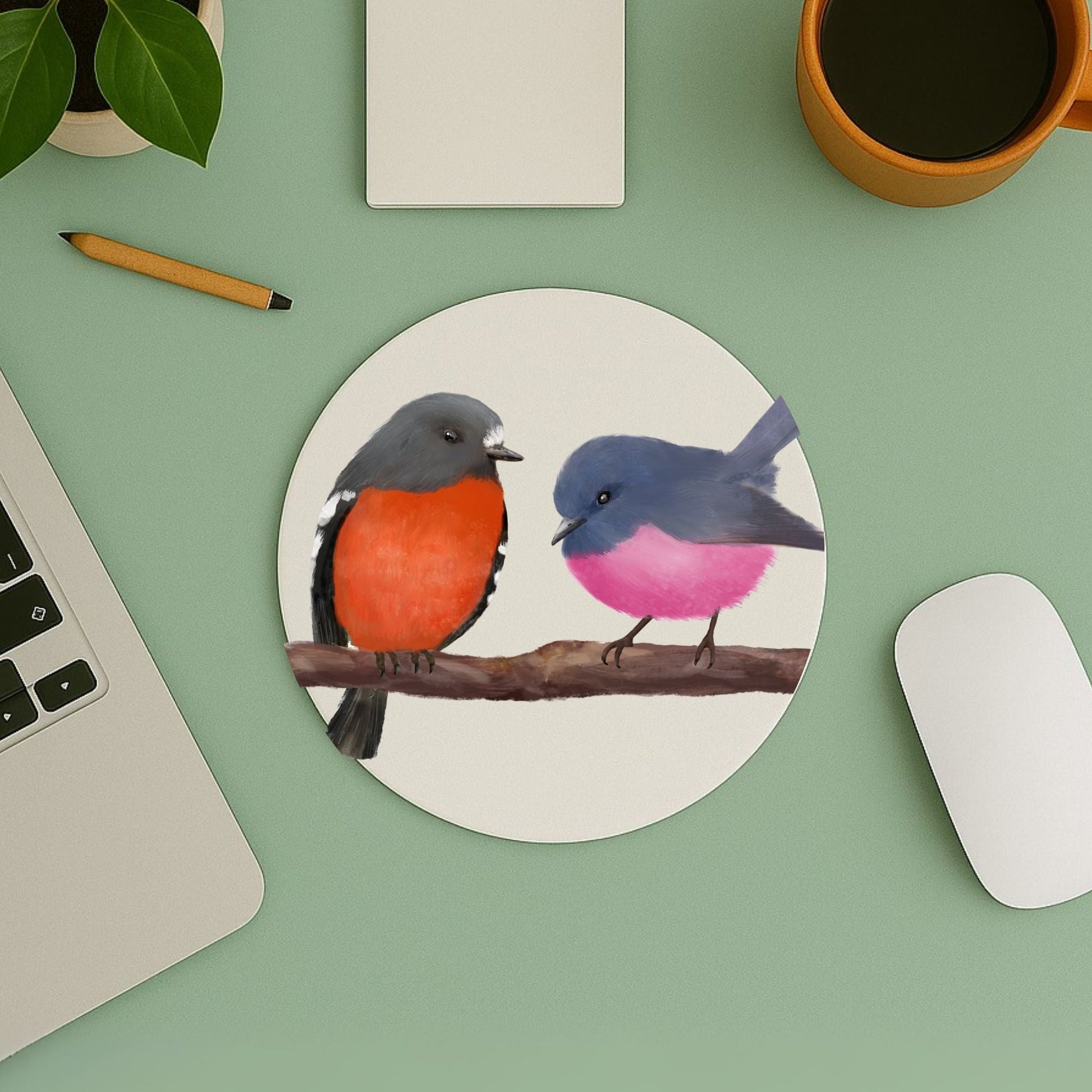 Pink Robin & Scarlet Robin Mousepad - MerikaArt