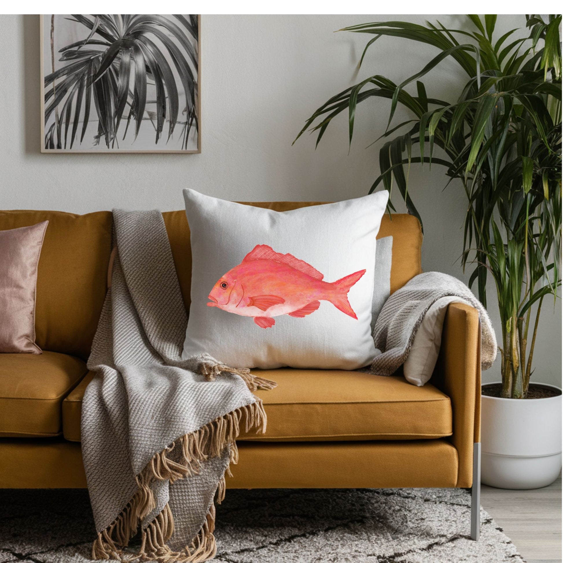 Pink Snapper Fish Pillow - MerikaArt