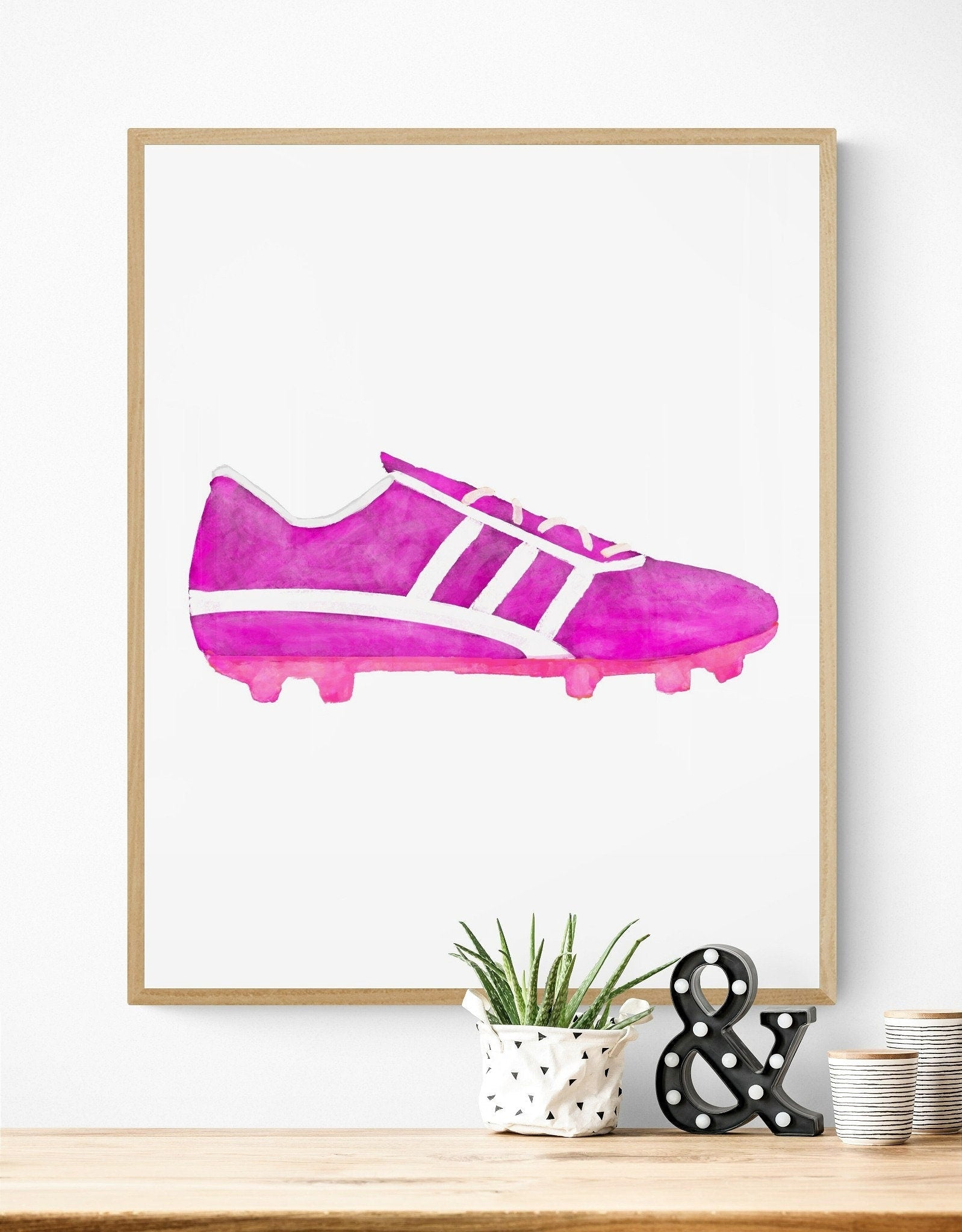 Pink Soccer Shoes Print, Sport Painting, Girls Room Wall Art, Gift for Kids, Soccer Cleats, Nursery Decor, Sports Lover Drawing - MerikaArt