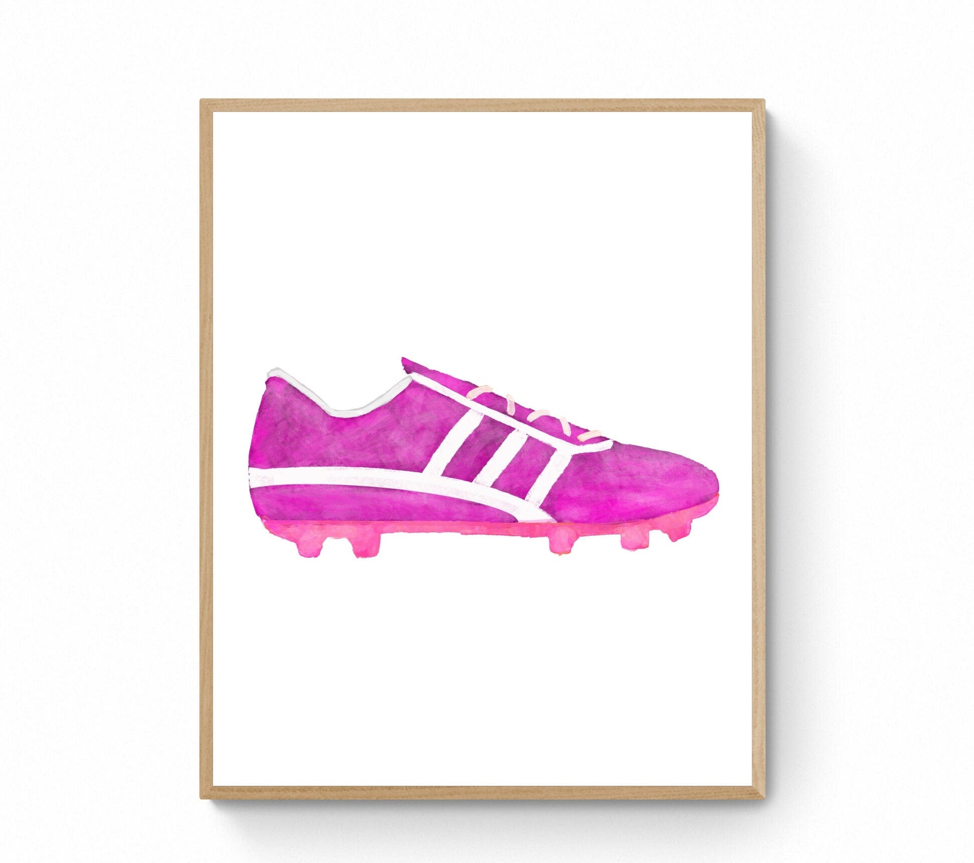 Pink Soccer Shoes Print, Sport Painting, Girls Room Wall Art, Gift for Kids, Soccer Cleats, Nursery Decor, Sports Lover Drawing - MerikaArt