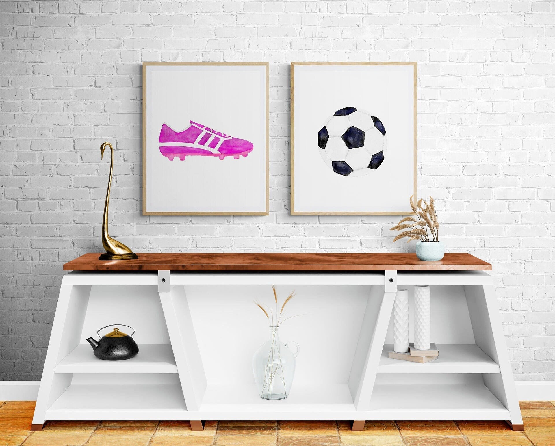 Pink Soccer Shoes Print, Sport Painting, Girls Room Wall Art, Gift for Kids, Soccer Cleats, Nursery Decor, Sports Lover Drawing - MerikaArt