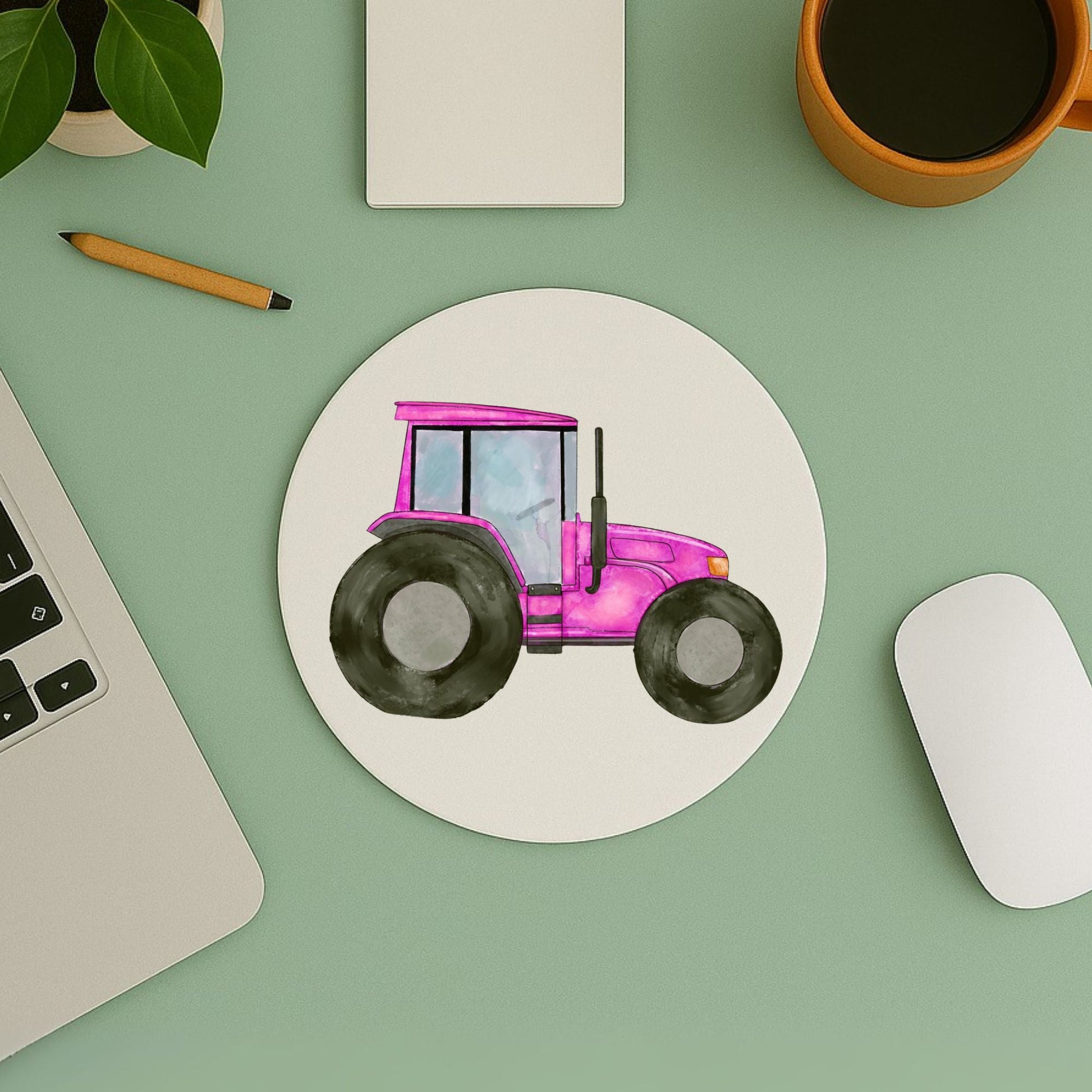 Pink Tractor Mousepad - MerikaArt