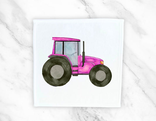 Pink Tractor Washcloth - MerikaArt
