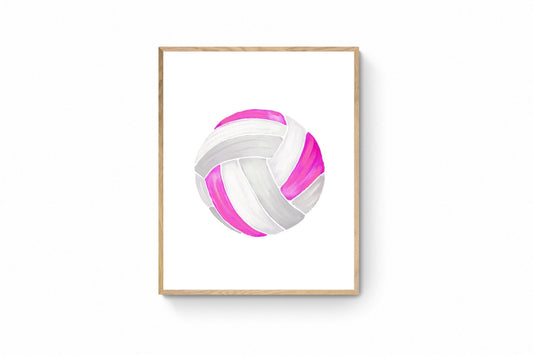 Pink Volleyball Print, Sport Painting, Girls Room Pink Wall Art, Girls Volleyball Print, Kids Wall Art, Nursery Decor, Sports Lover Drawing - MerikaArt