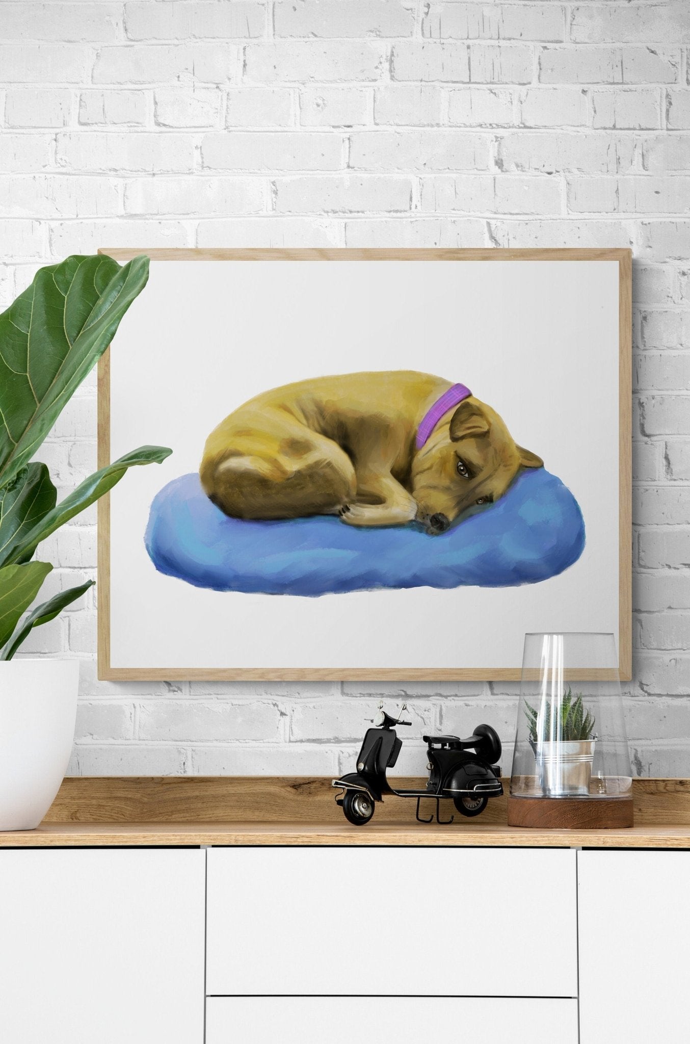 Pitbull Print, Pit Bull Painting, Dog Portrait, Doggy Memorial, Sleeping Puppy Wall Art, Bedroom Wall Print, Home Decor, Kids Wall Art - MerikaArt