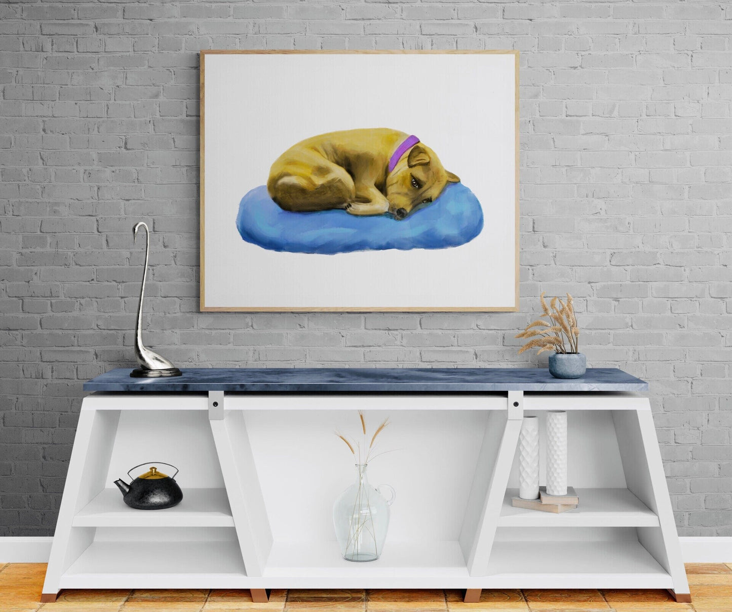 Pitbull Print, Pit Bull Painting, Dog Portrait, Doggy Memorial, Sleeping Puppy Wall Art, Bedroom Wall Print, Home Decor, Kids Wall Art - MerikaArt