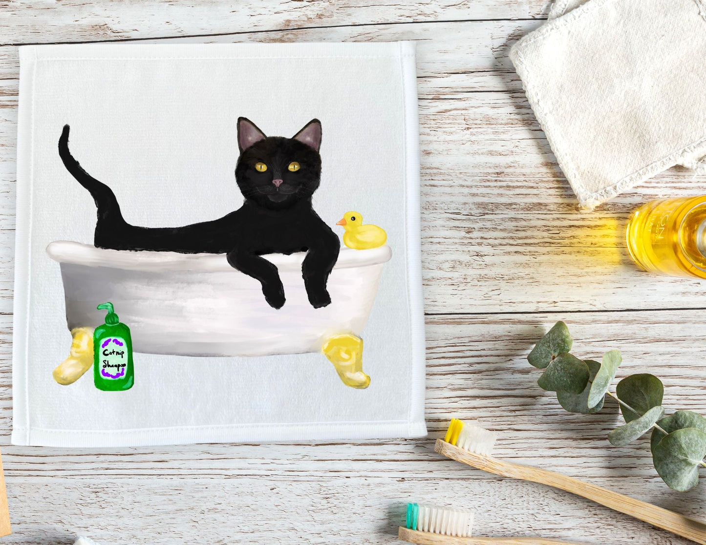 Playful Black Cat Bubble Bath Washcloth – Adorable Gift for Cat Lovers - MerikaArt