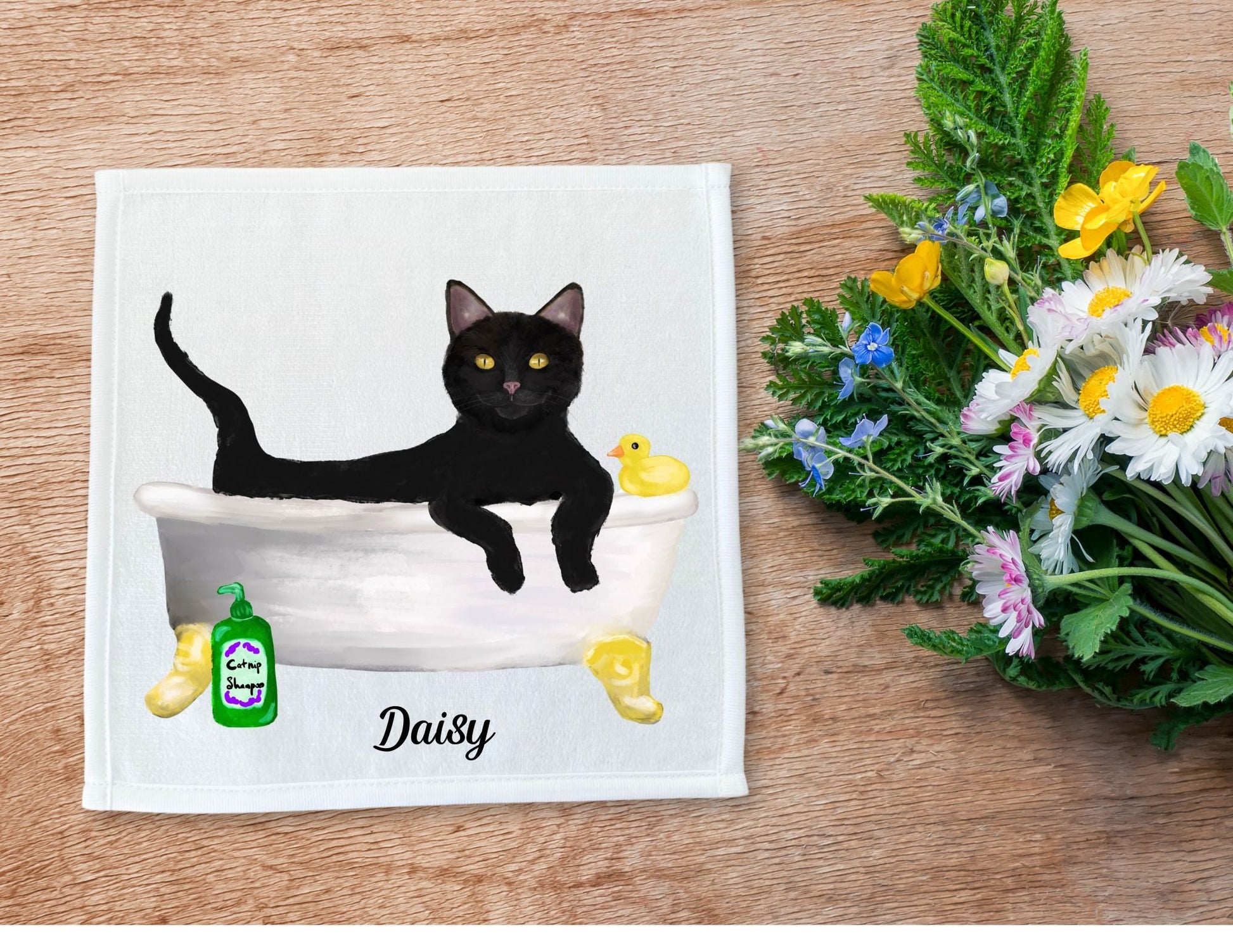 Playful Black Cat Bubble Bath Washcloth – Adorable Gift for Cat Lovers - MerikaArt