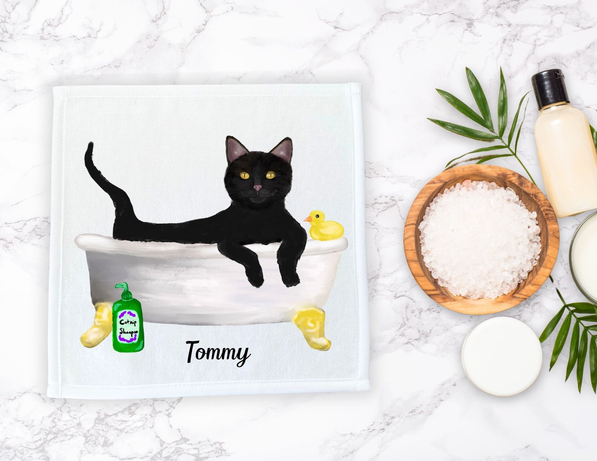 Playful Black Cat Bubble Bath Washcloth – Adorable Gift for Cat Lovers - MerikaArt