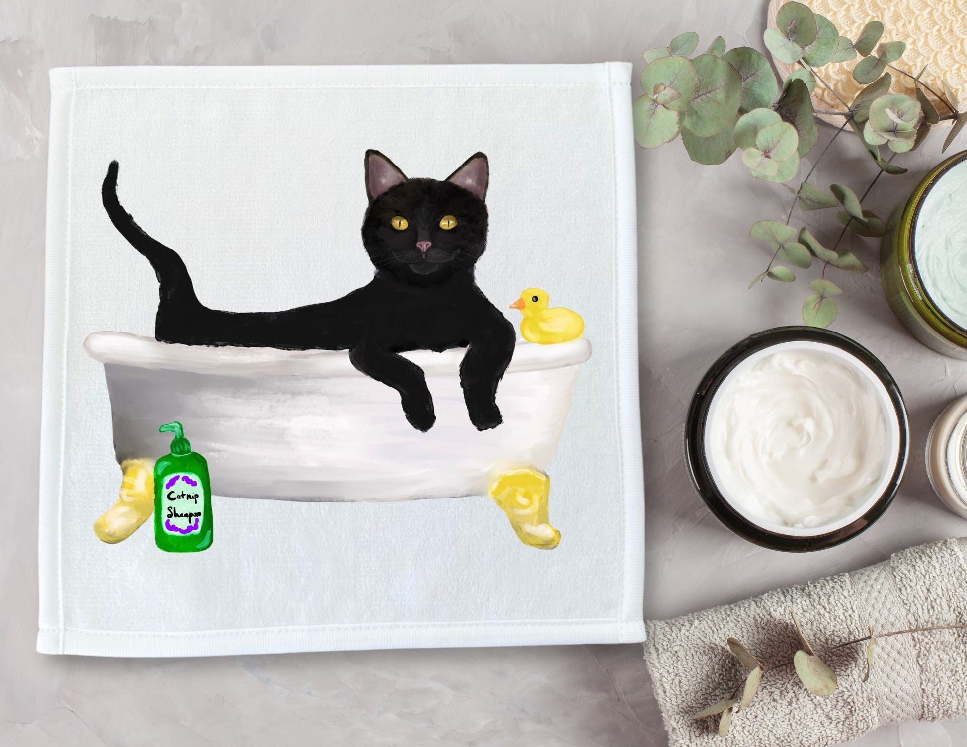 Playful Black Cat Bubble Bath Washcloth – Adorable Gift for Cat Lovers - MerikaArt