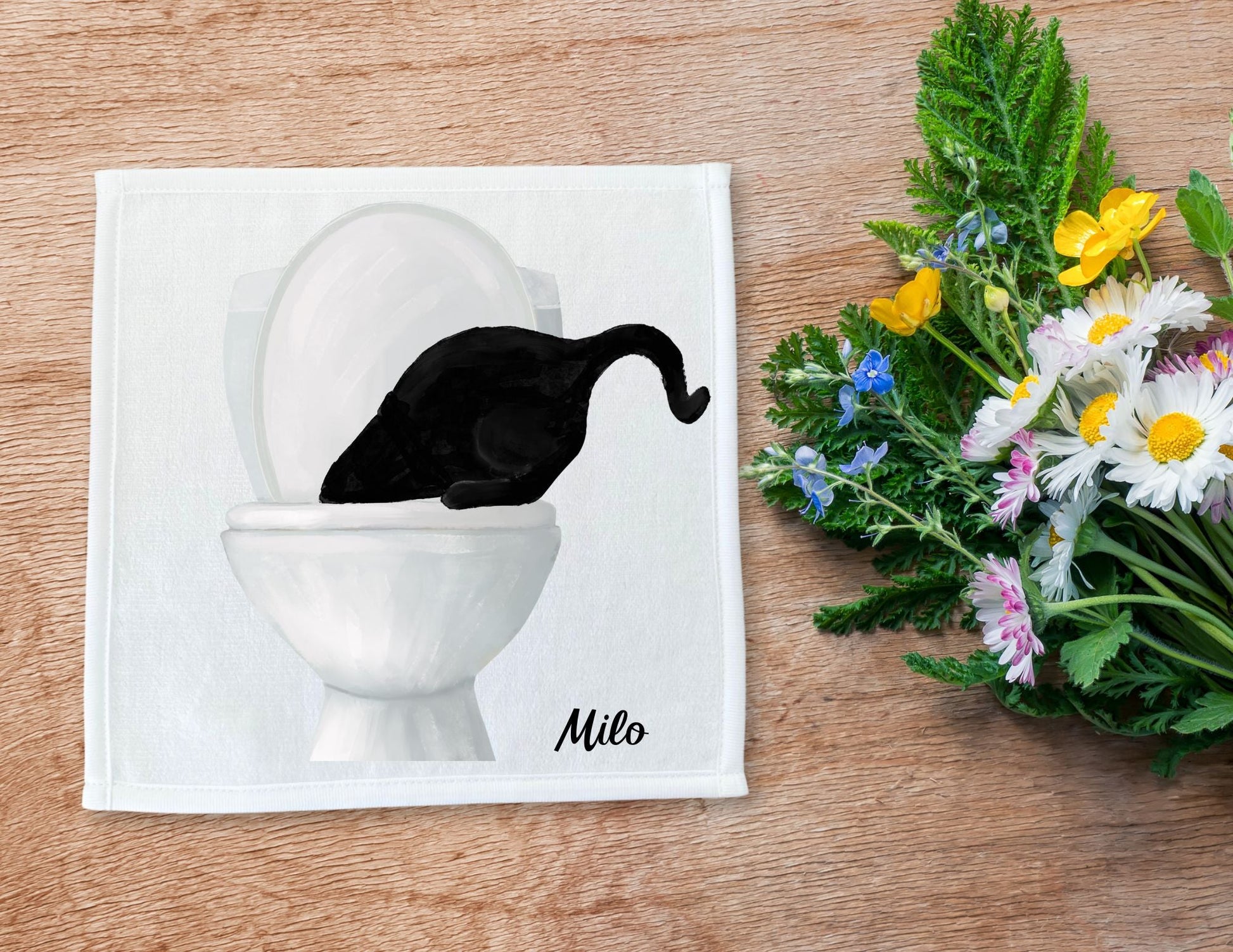 Playful Black Cat Toilet Washcloth – Quirky and Fun Gift - MerikaArt