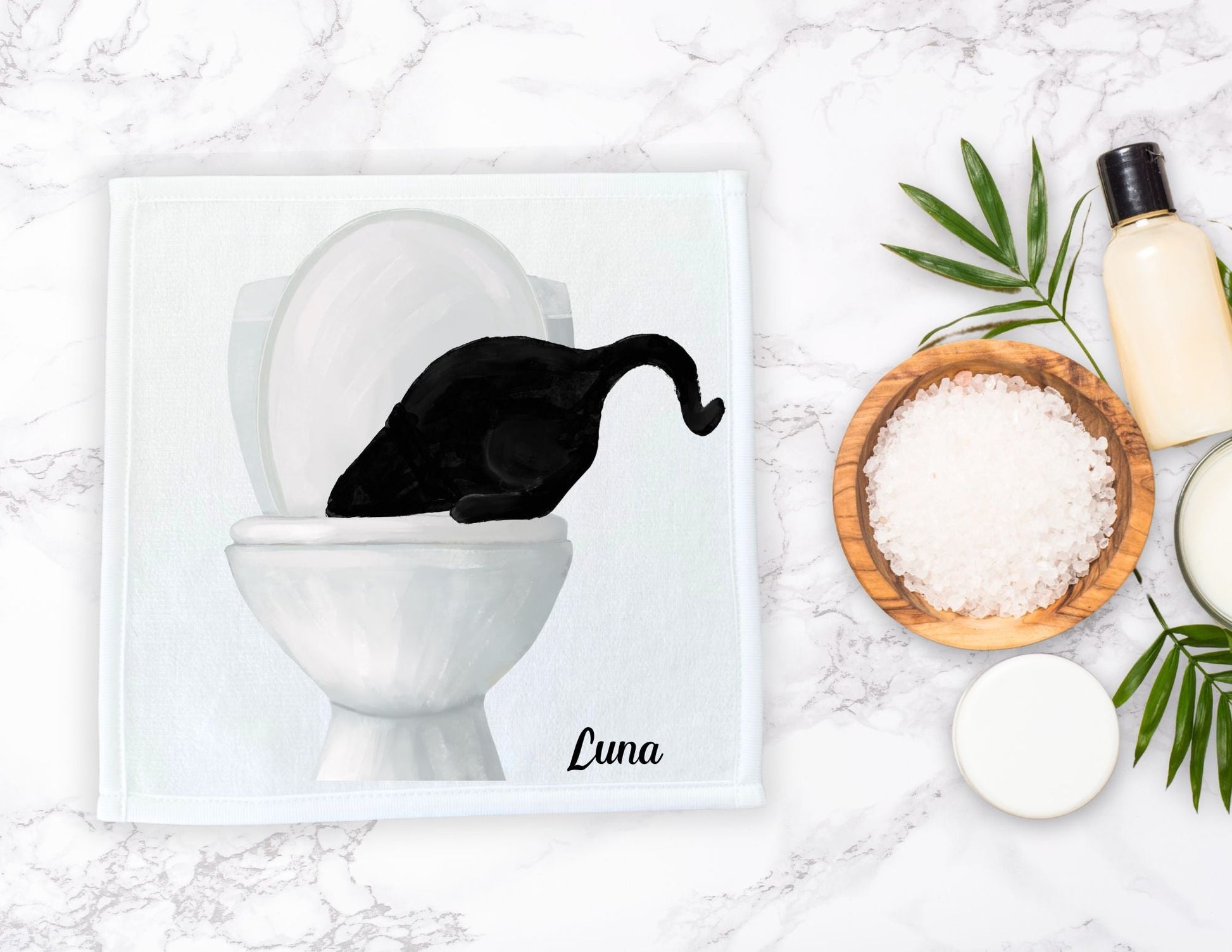 Playful Black Cat Toilet Washcloth – Quirky and Fun Gift - MerikaArt