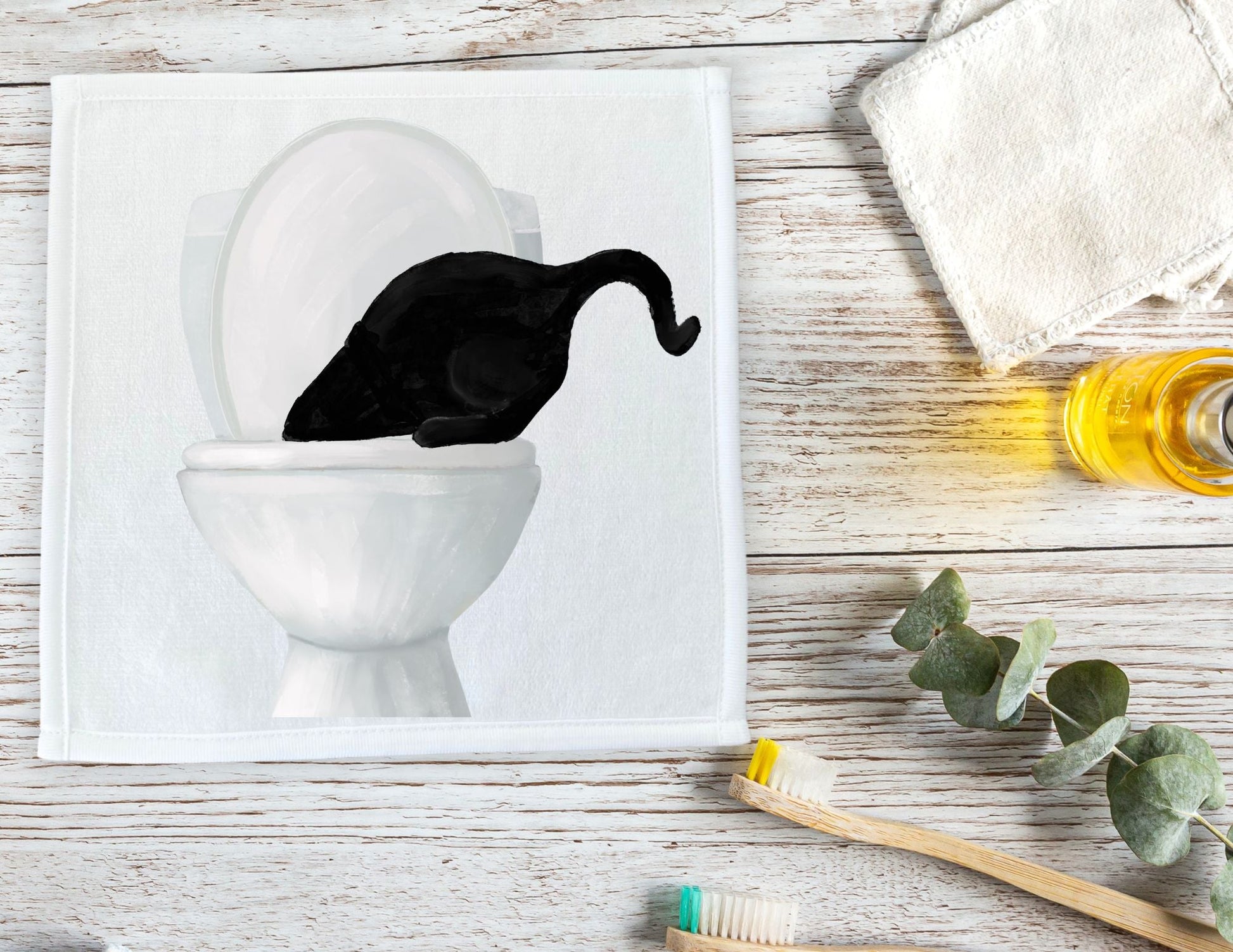 Playful Black Cat Toilet Washcloth – Quirky and Fun Gift - MerikaArt