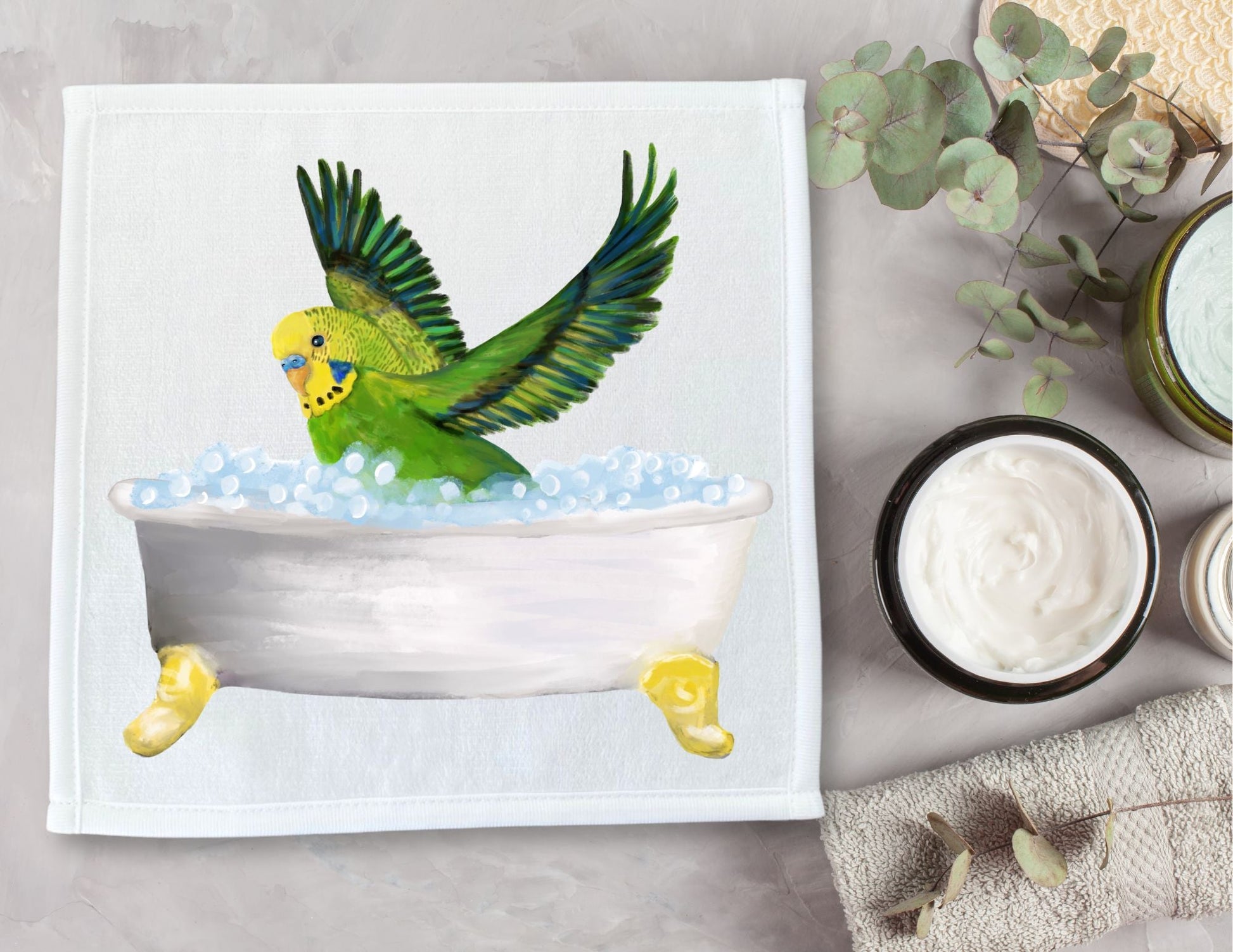 Playful Budgie Bath Washcloth – A Fun Touch for Bird Lovers - MerikaArt