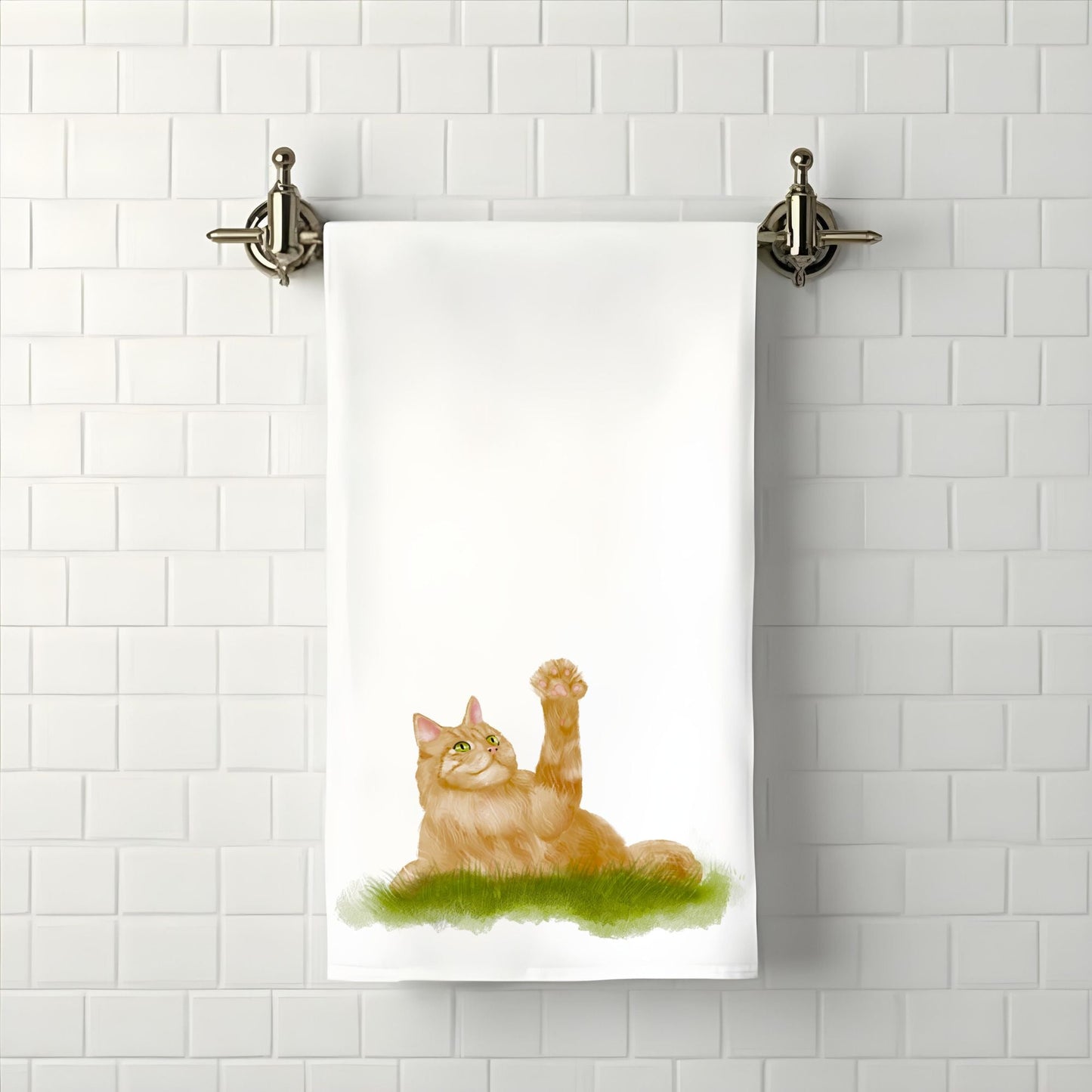 Playful Ginger Cat Bathroom Towel - MerikaArt