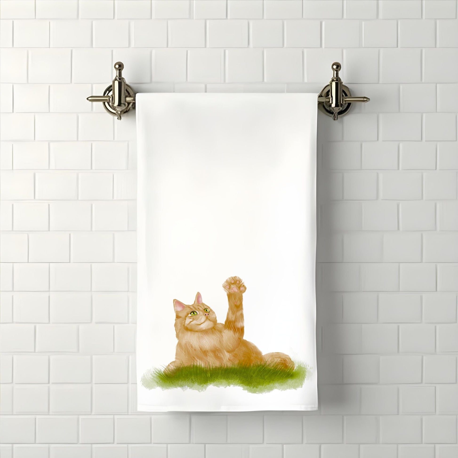Playful Ginger Cat Bathroom Towel - MerikaArt