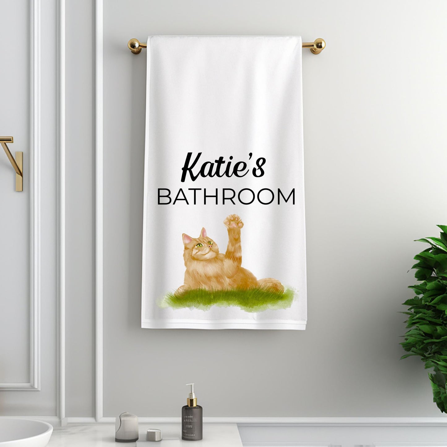 Playful Ginger Cat Bathroom Towel - MerikaArt