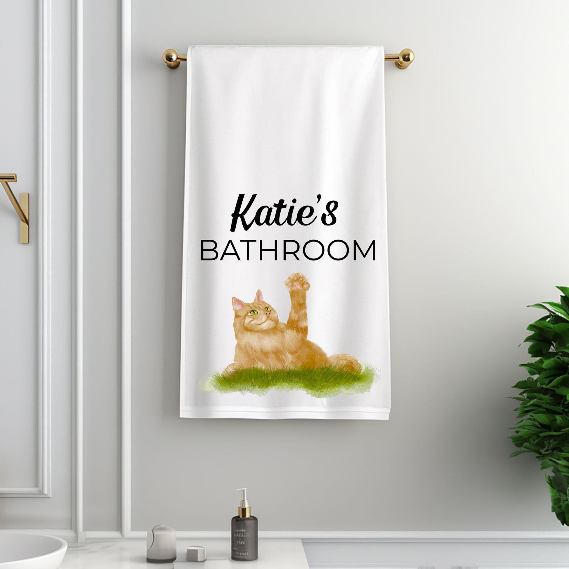Playful Ginger Cat Bathroom Towel - MerikaArt