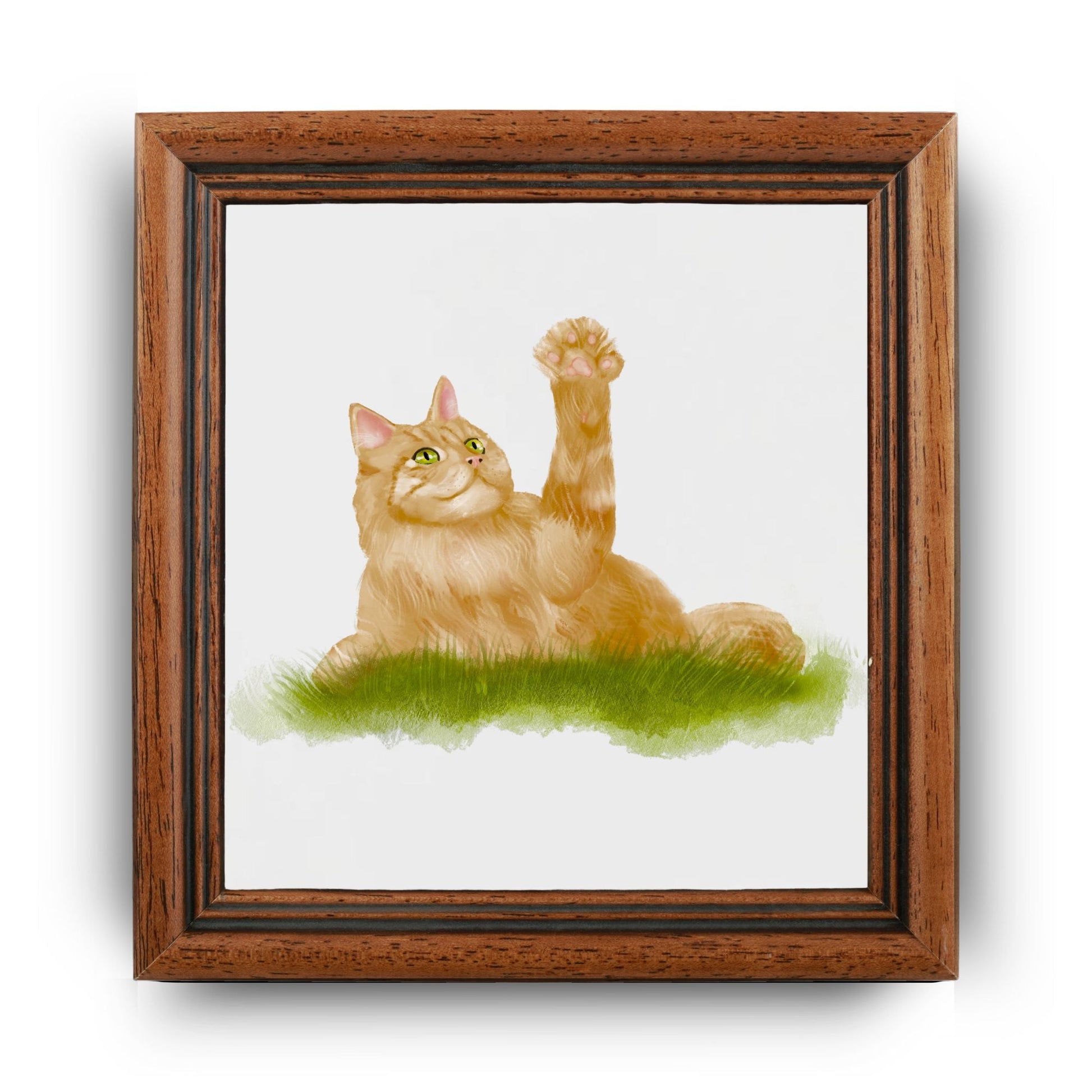 Playful Ginger Cat Ceramic Tile - MerikaArt