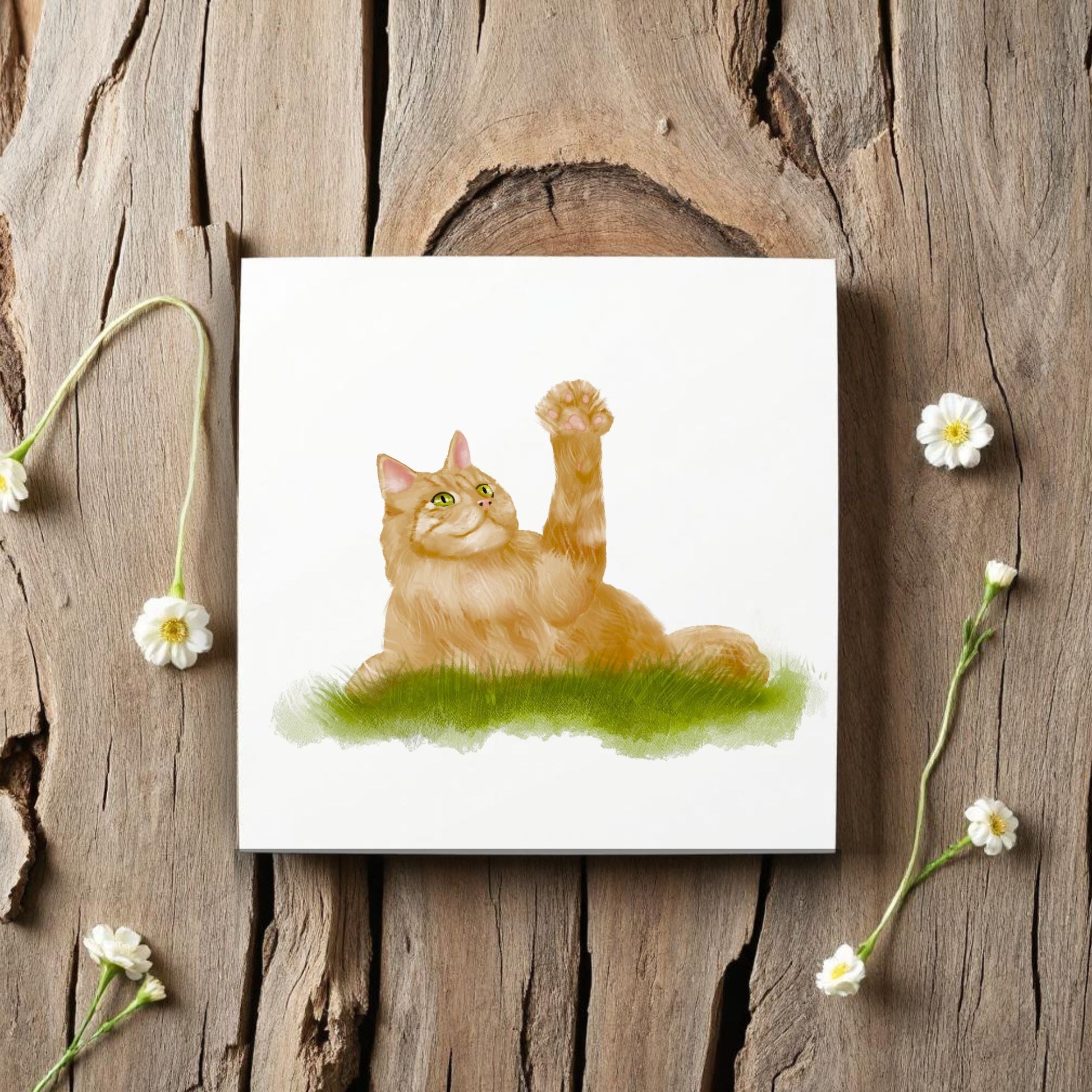 Playful Ginger Cat Ceramic Tile - MerikaArt