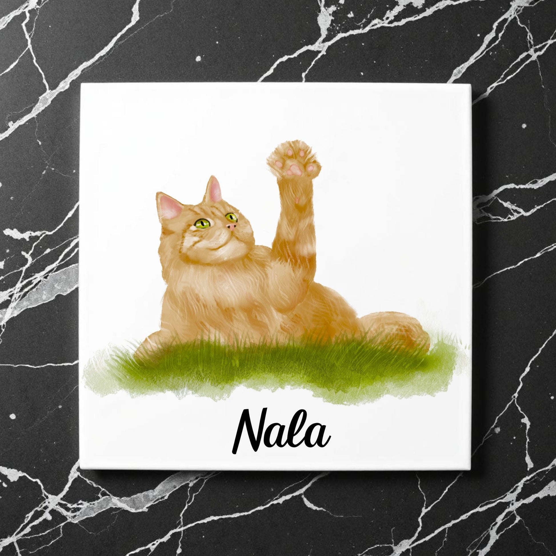 Playful Ginger Cat Ceramic Tile - MerikaArt