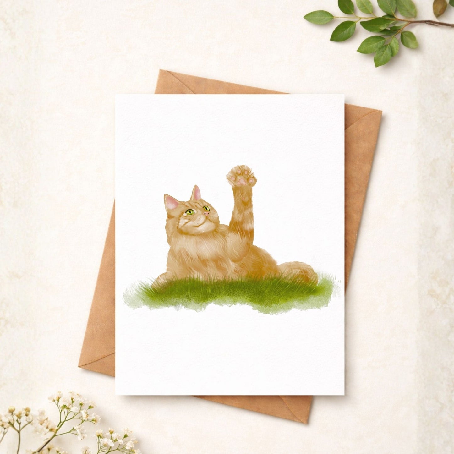 Playful Ginger Cat Postcard - MerikaArt