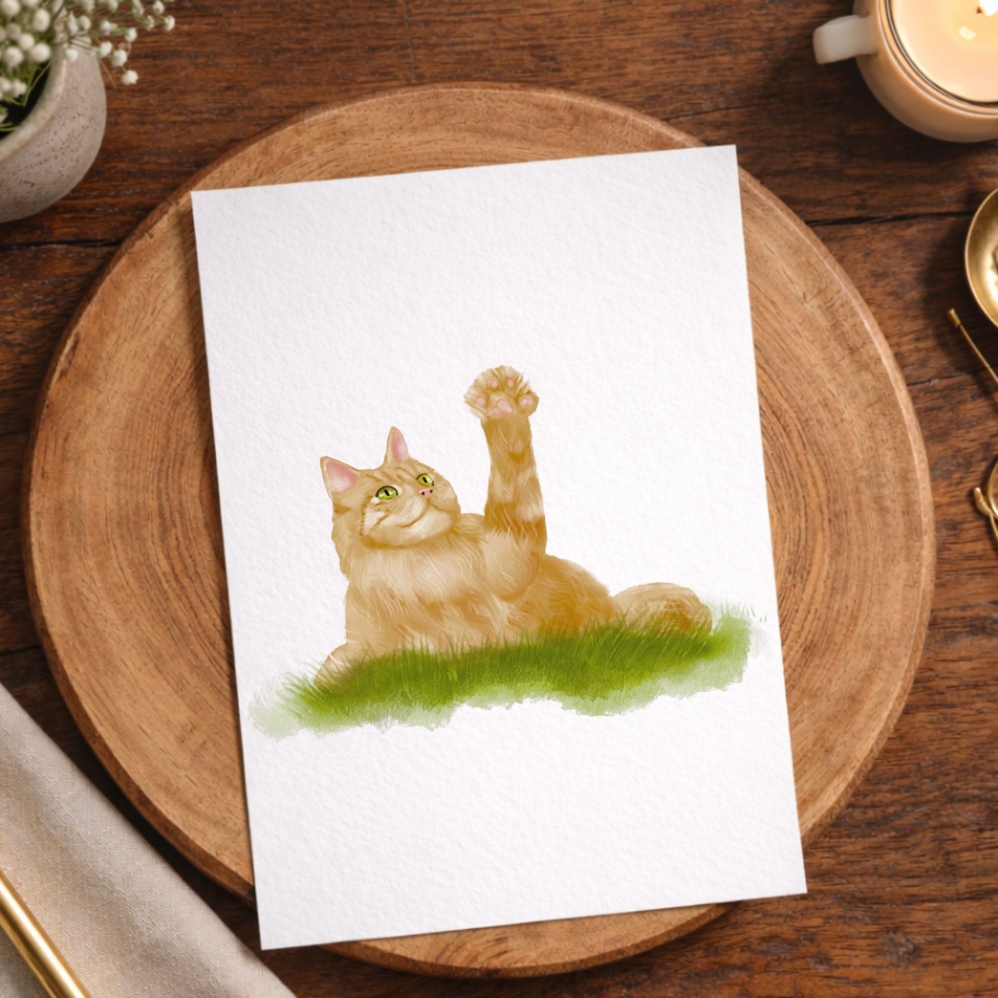 Playful Ginger Cat Postcard - MerikaArt