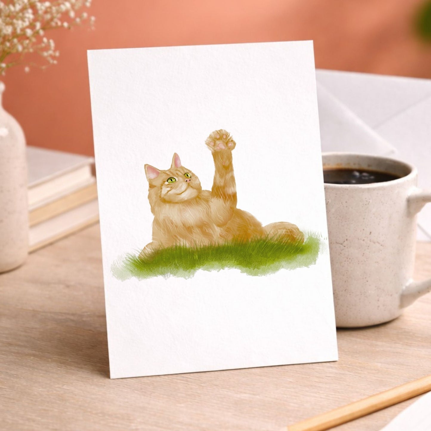 Playful Ginger Cat Postcard - MerikaArt