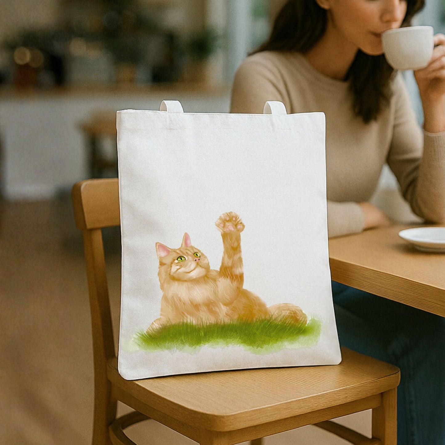 Playful Orange Cat Canvas Tote Bag - MerikaArt