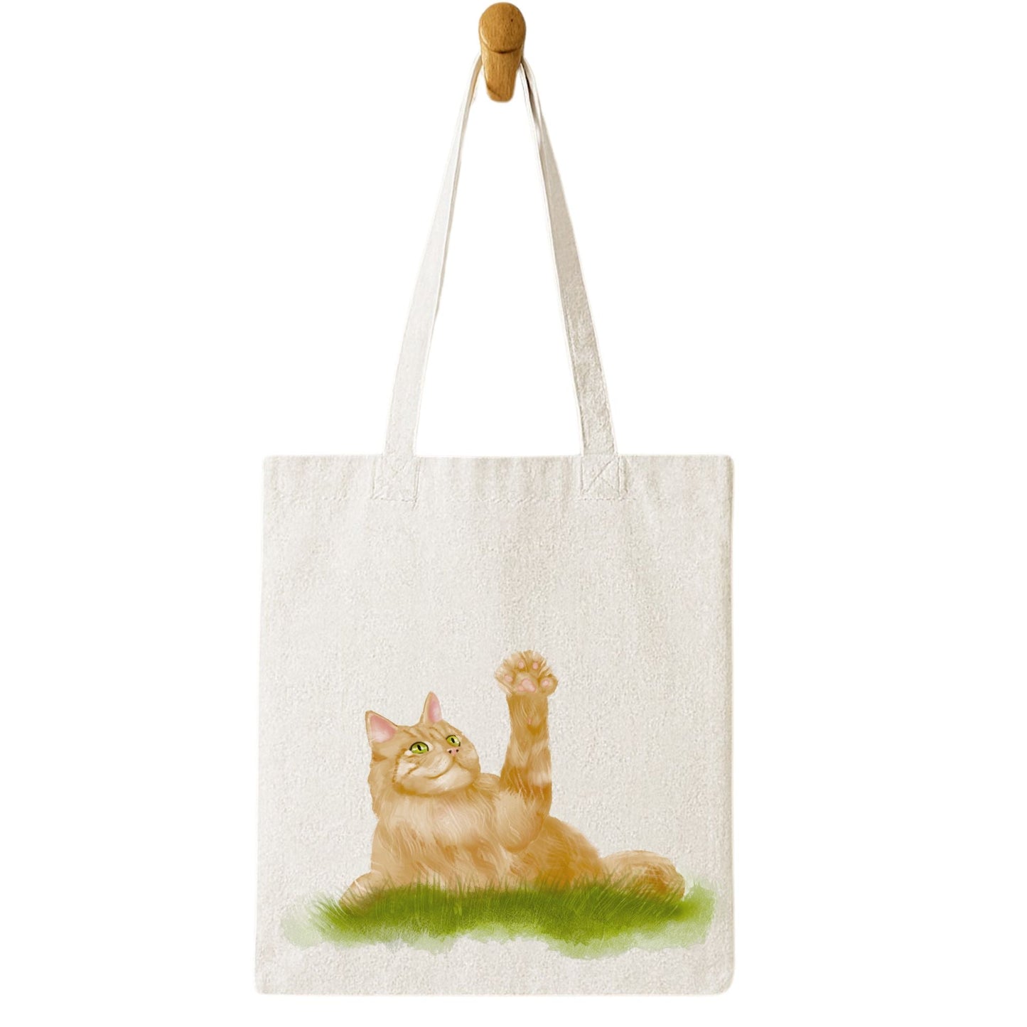 Playful Orange Cat Canvas Tote Bag - MerikaArt