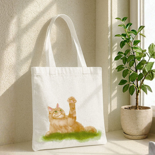 Playful Orange Cat Canvas Tote Bag - MerikaArt